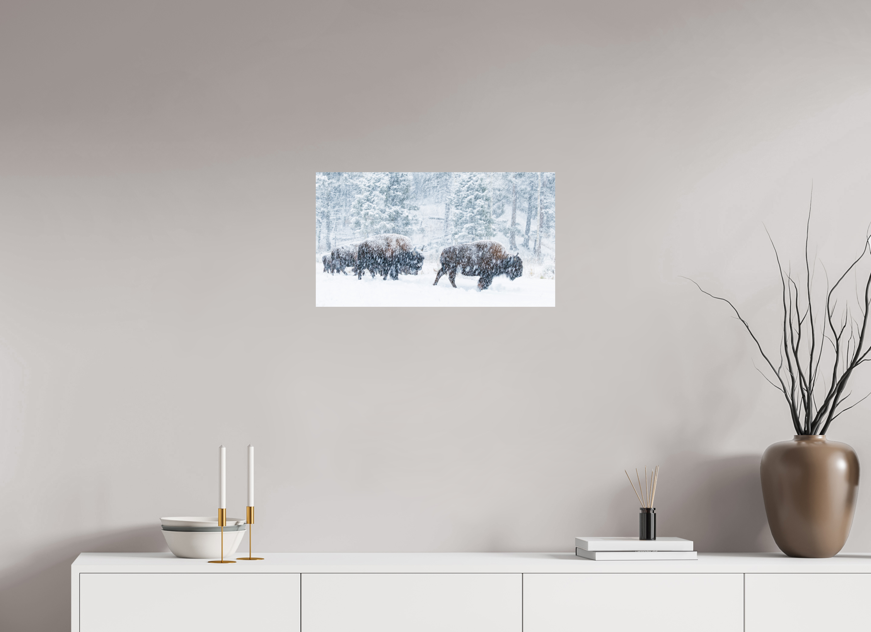 24 x 13.5″, Fine Art prints Snowy Bison