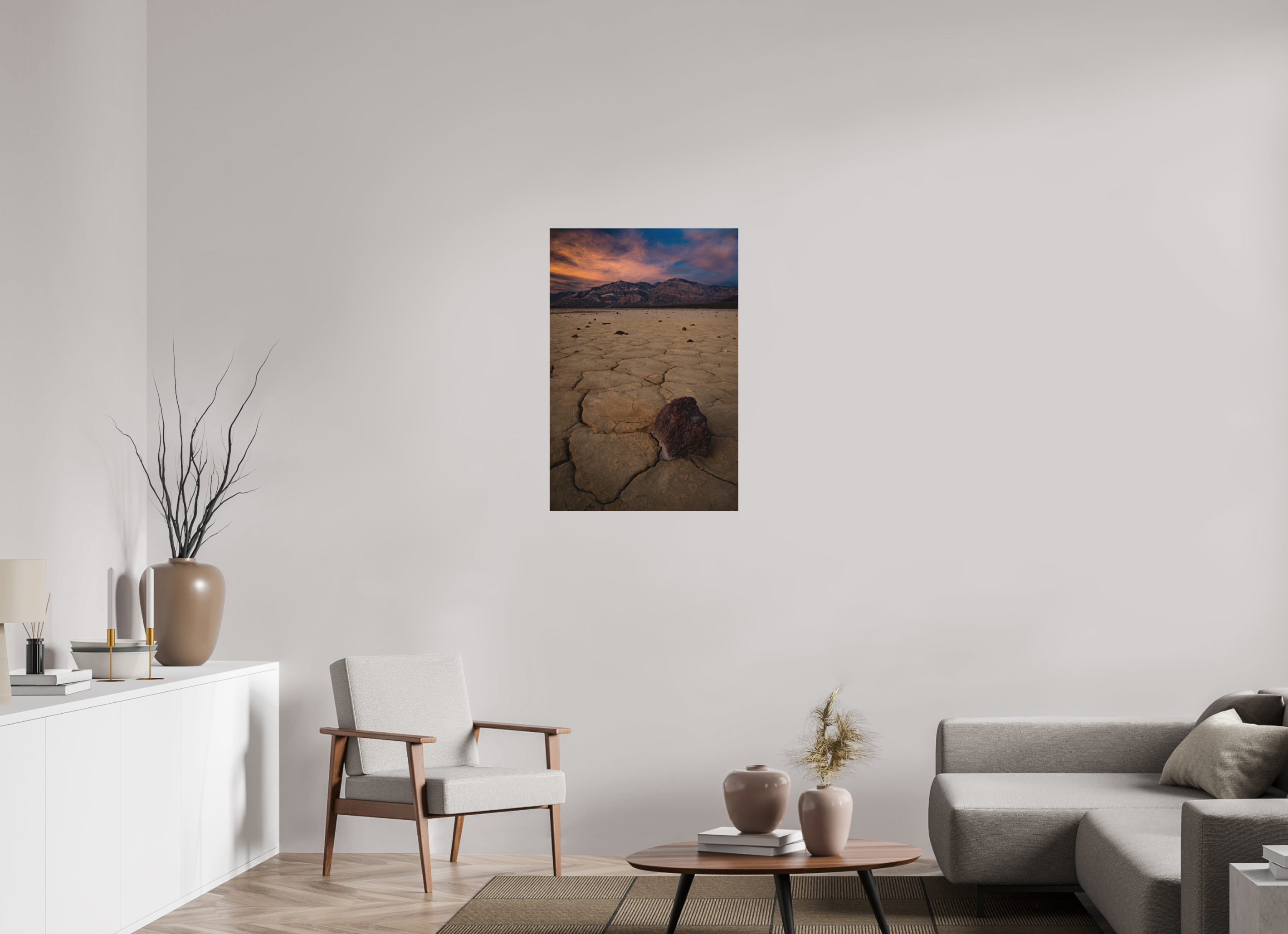 24 x 36″, Metal Cracked Earth, Panamint Valley Sunset