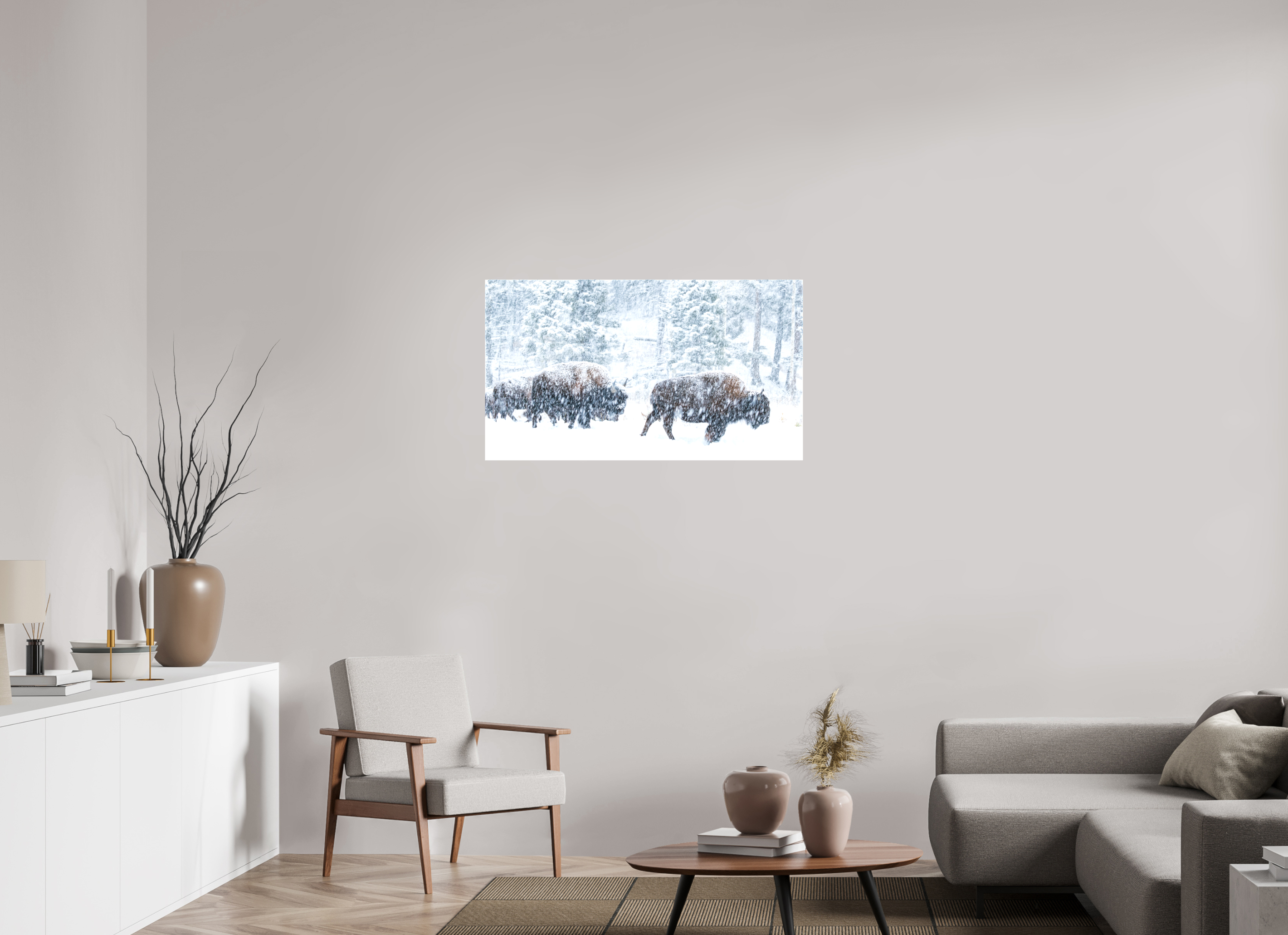 40 x 22.5″, Canvas Snowy Bison