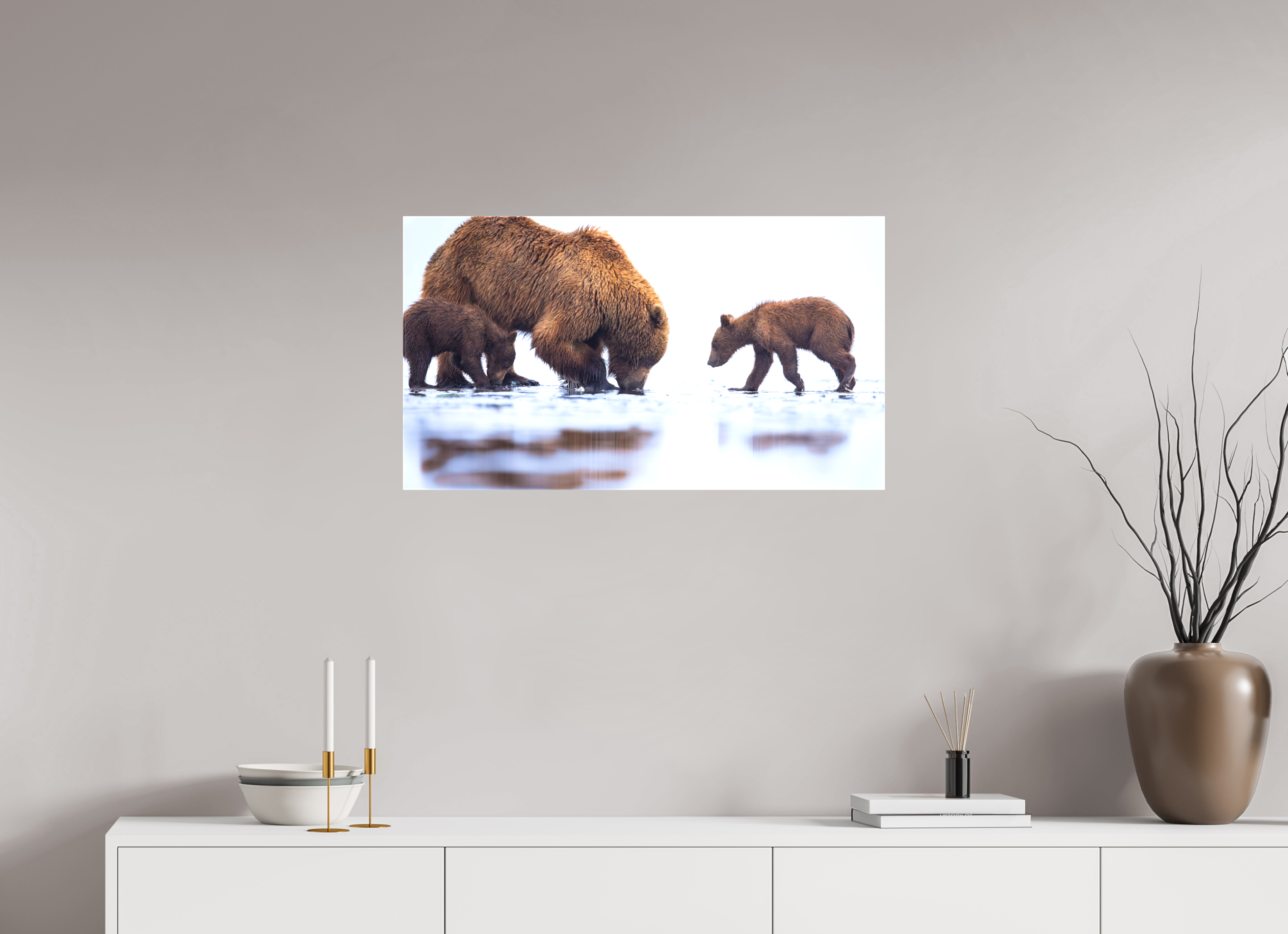 32 x 18″, Canvas First Lesson — Brown Bear & Cubs, Lake Clark National Park, Alaska