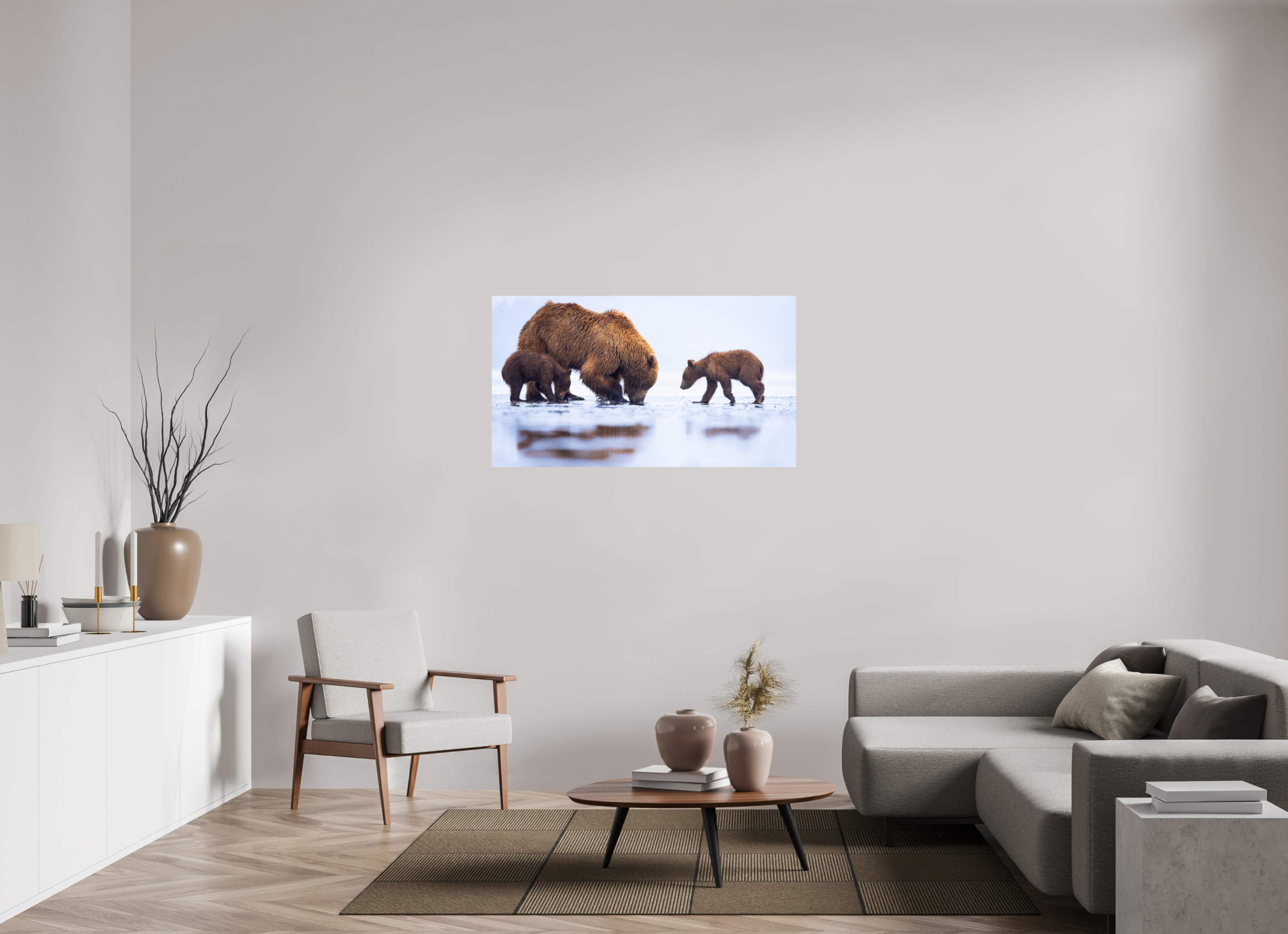 49 x 27.6″, Fine Art prints First Lesson — Brown Bear & Cubs, Lake Clark National Park, Alaska