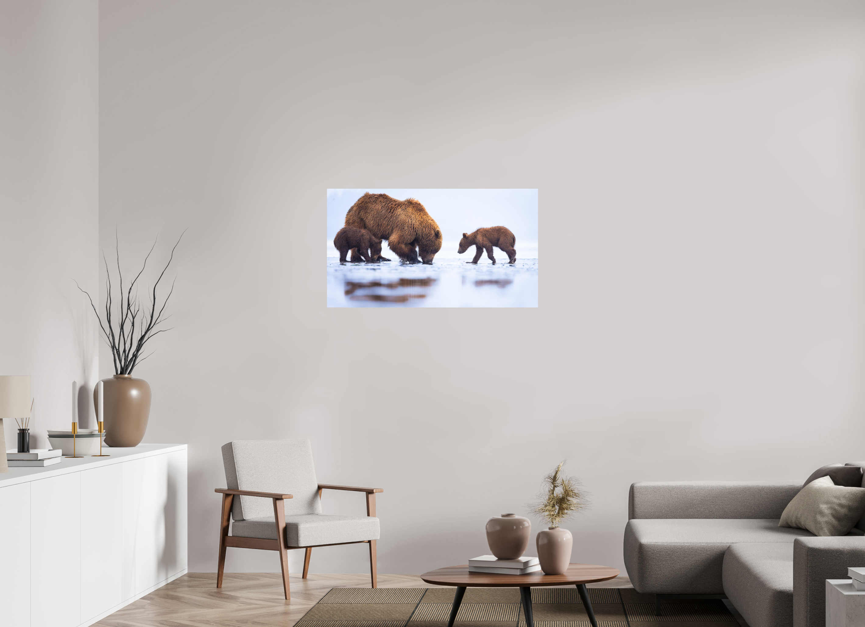 40 x 22.5″, Metal First Lesson — Brown Bear & Cubs, Lake Clark National Park, Alaska