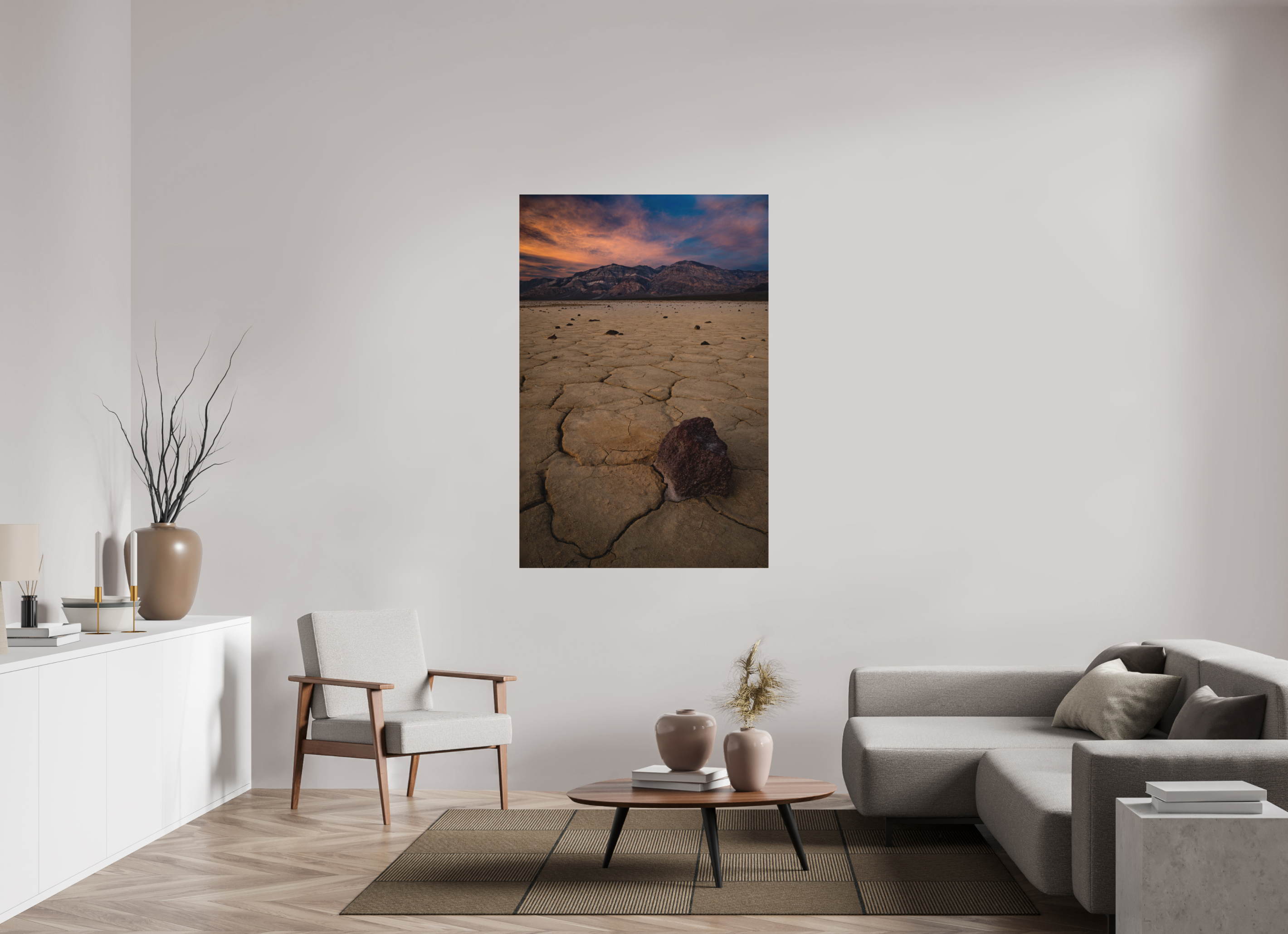 40 x 60″, Metal Cracked Earth, Panamint Valley Sunset