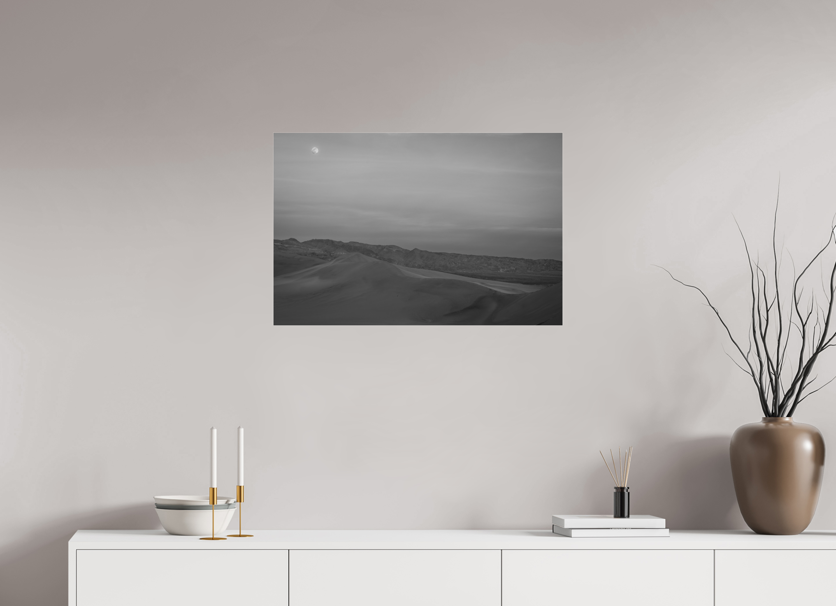 30 x 20″, acrylic Full Moon Over the Mesquite Dunes