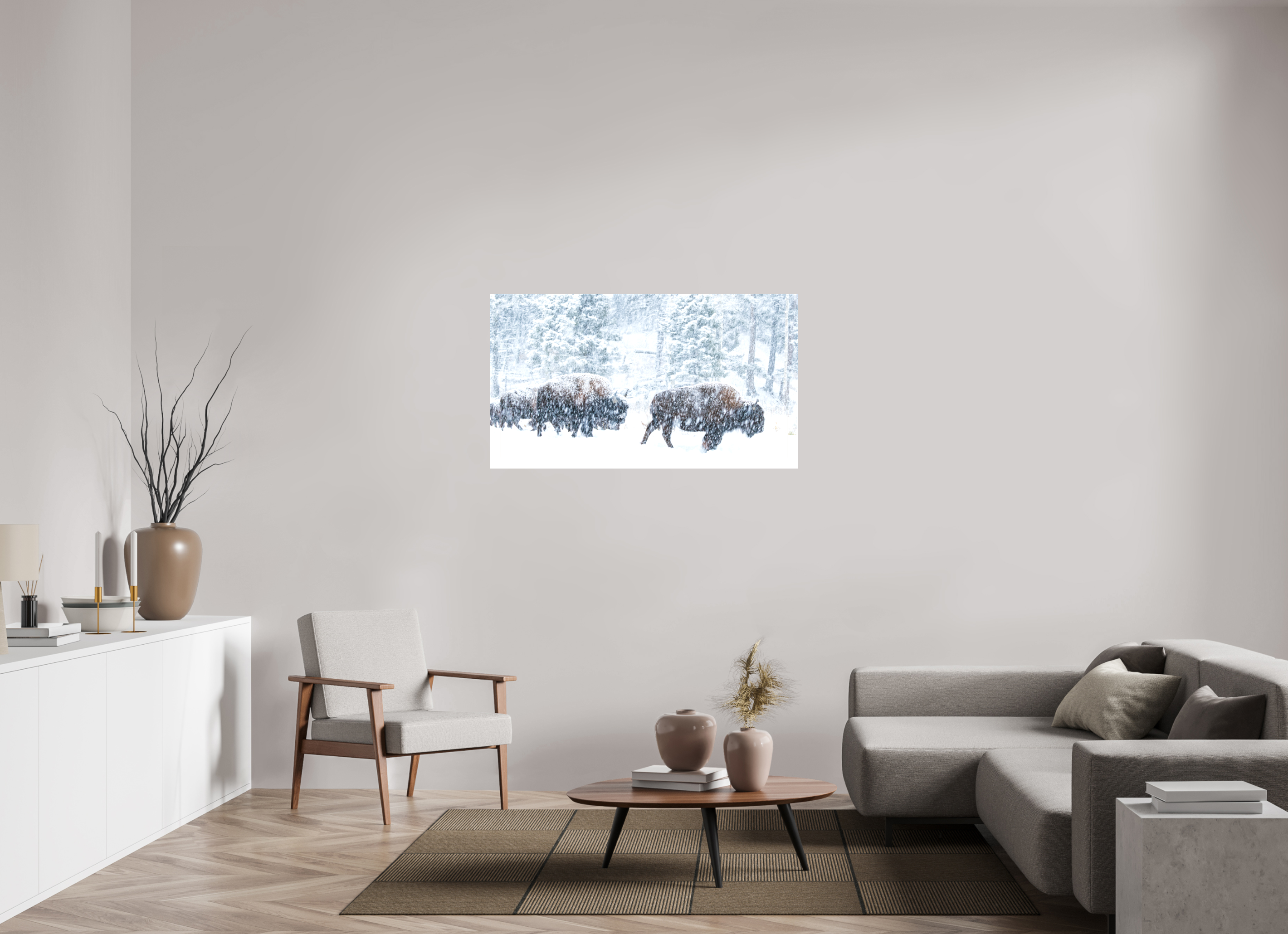 49 x 27.6″, Canvas Snowy Bison