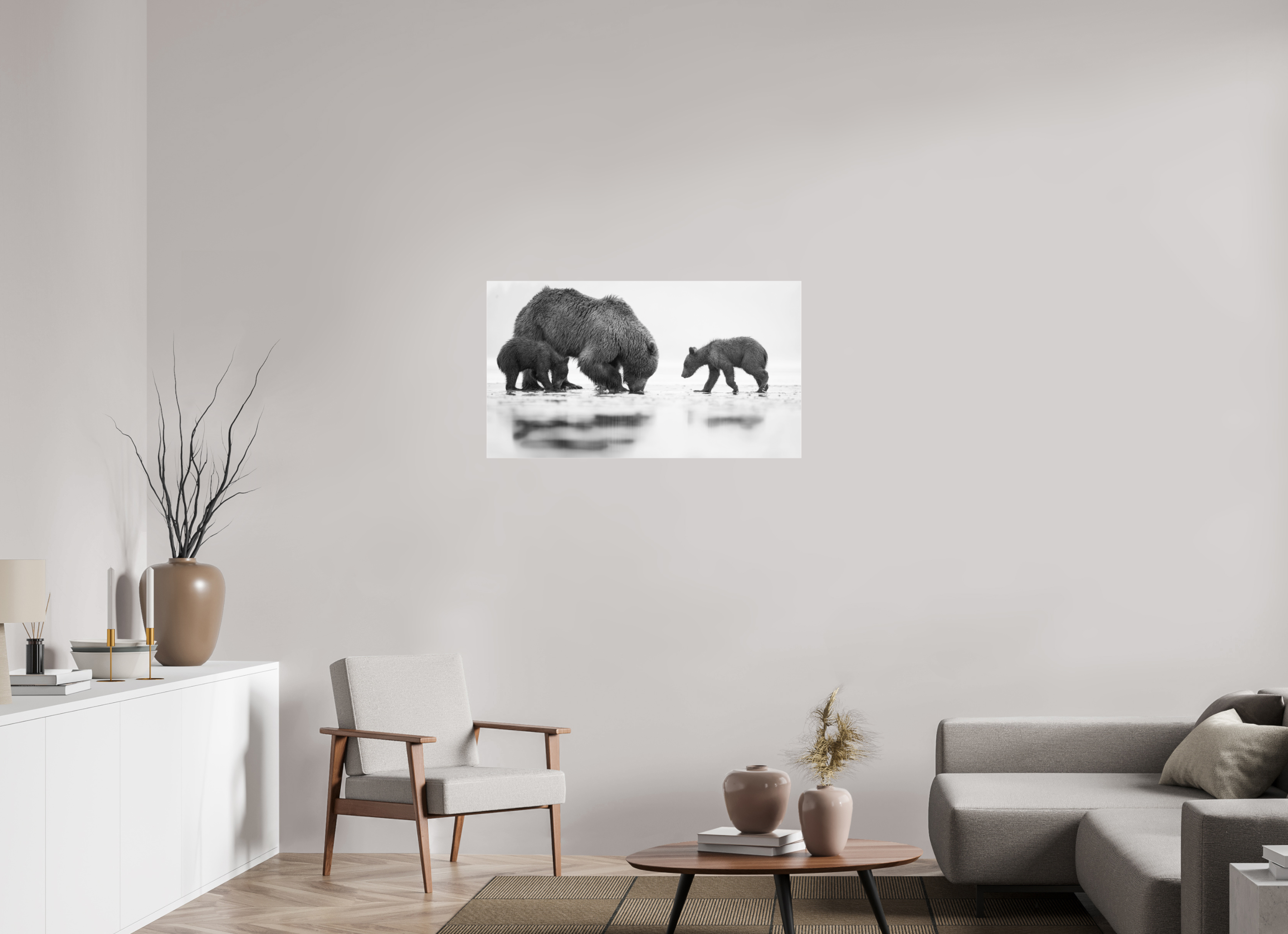 40 x 22.5″, acrylic First Lesson — Brown Bear & Cubs, Lake Clark National Park, Alaska