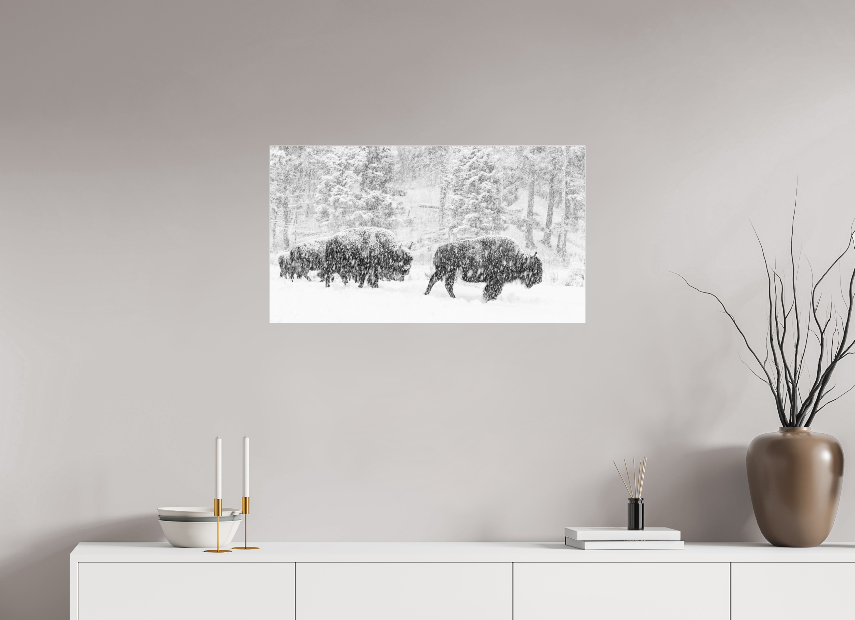 32 x 18″, acrylic Snowy Bison