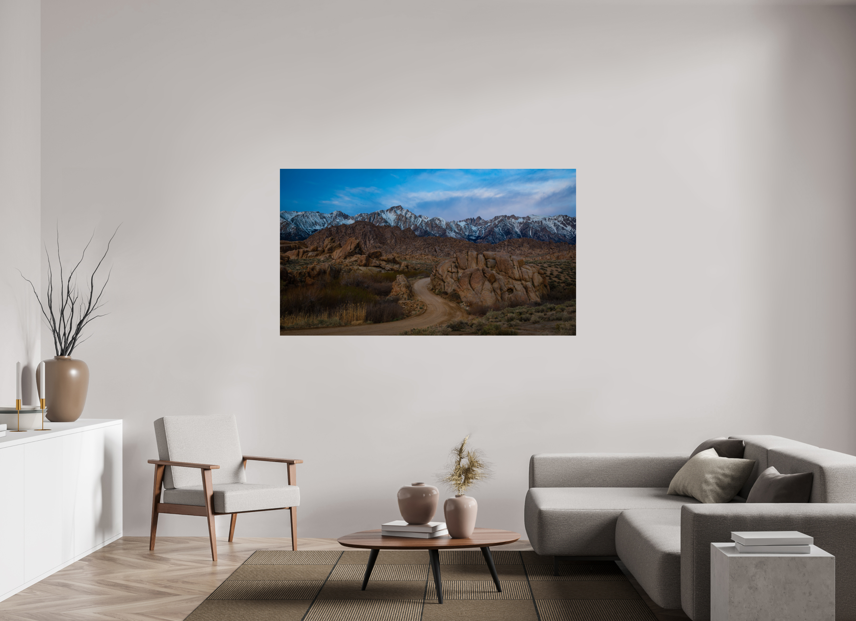 70 x 39.4″, Fine Art prints Desert Road to the Sierra