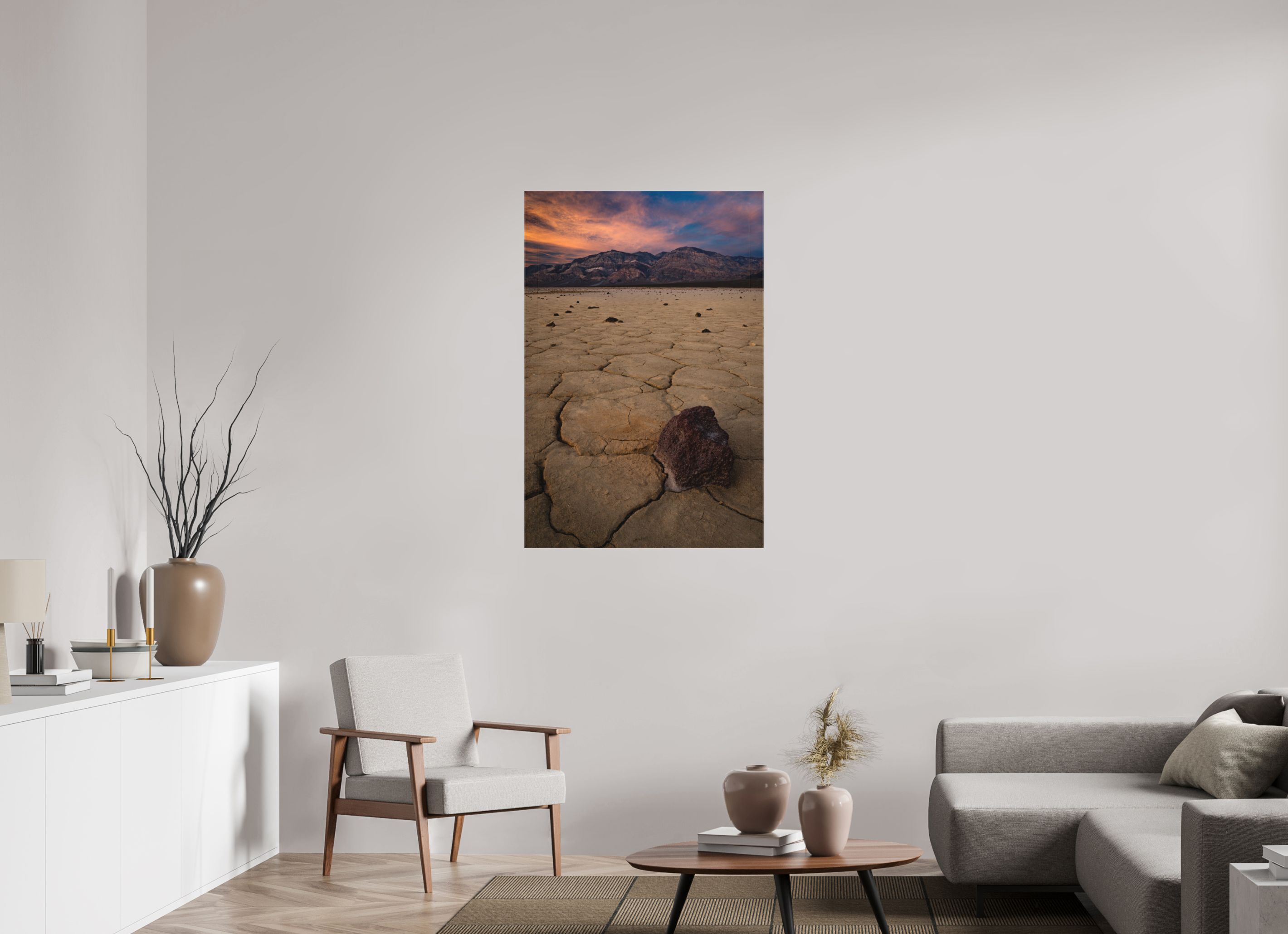 30 x 45″, Canvas Cracked Earth, Panamint Valley Sunset
