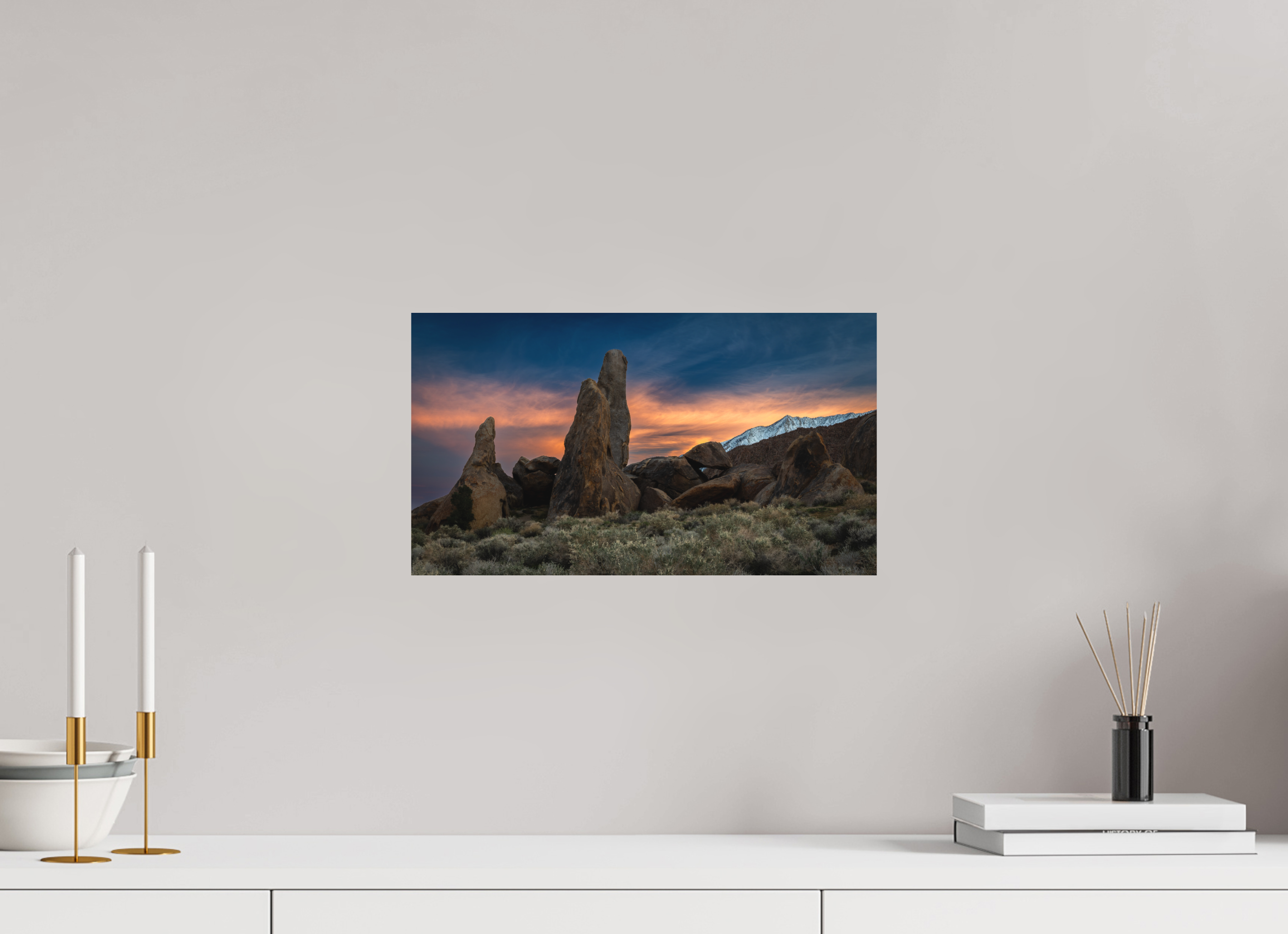 16 x 9″, Metal Shark Fin Sunset, Alabama Hills