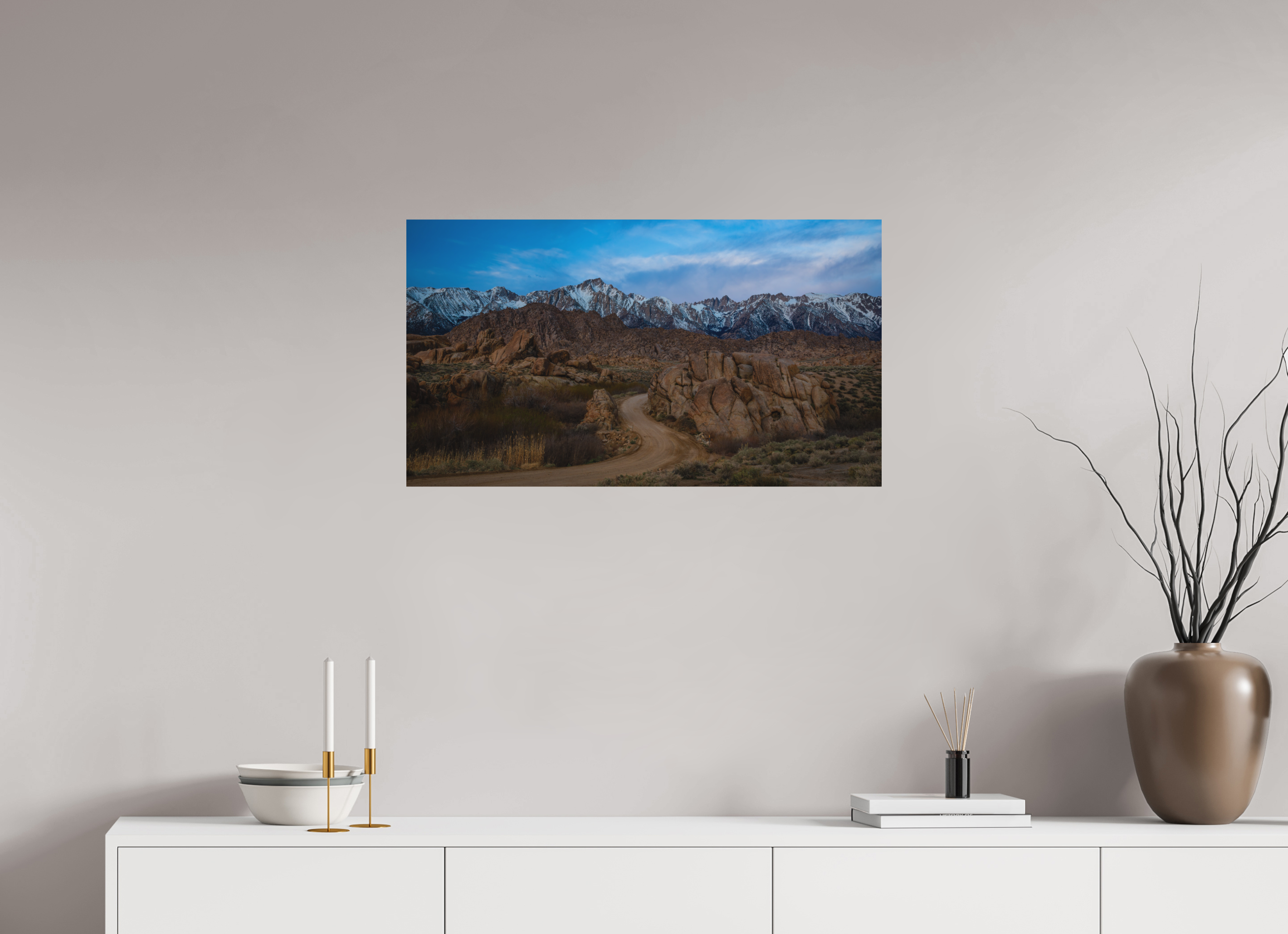 32 x 18″, Metal Desert Road to the Sierra