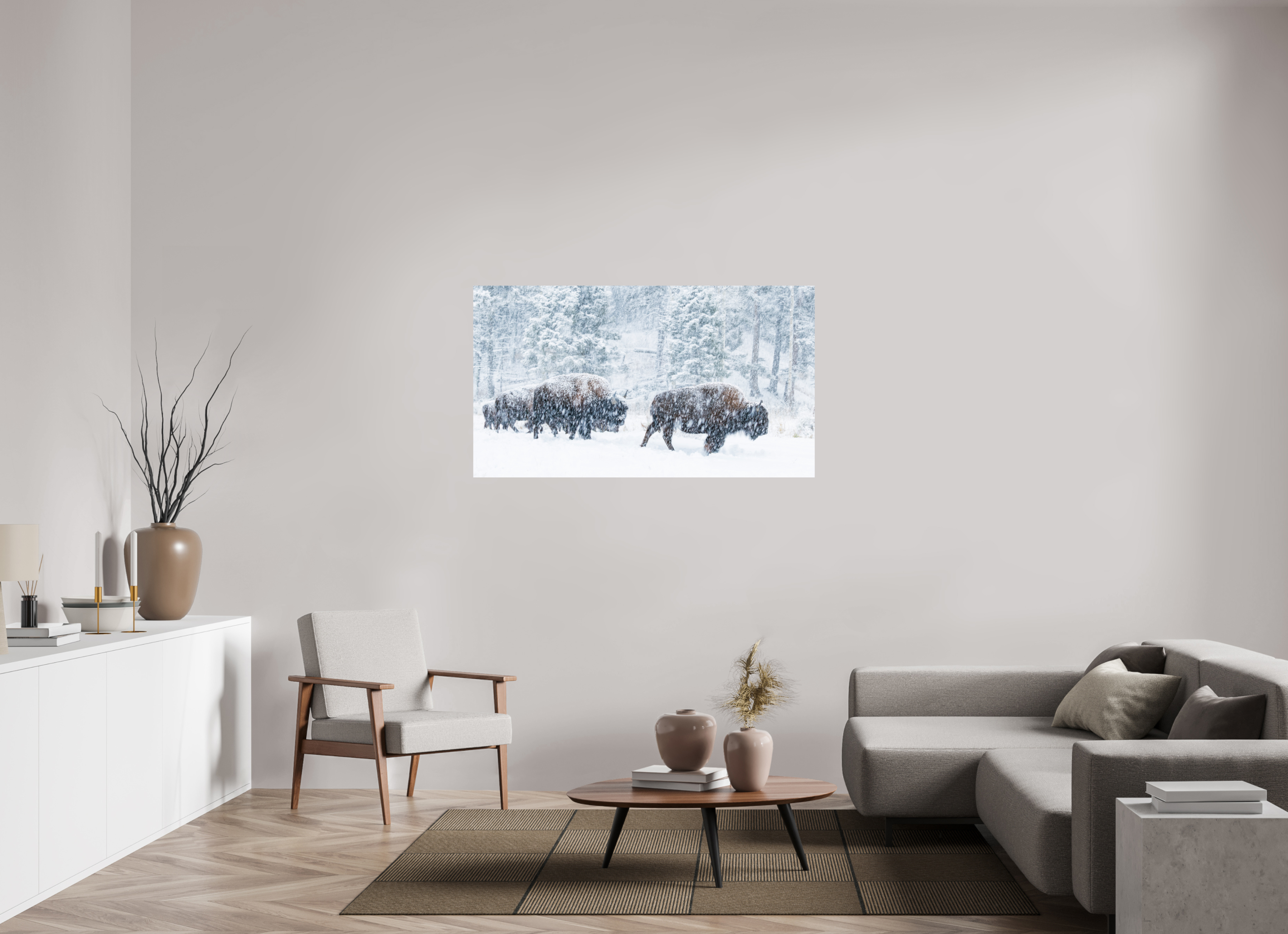 55 x 30.9″, Fine Art prints Snowy Bison
