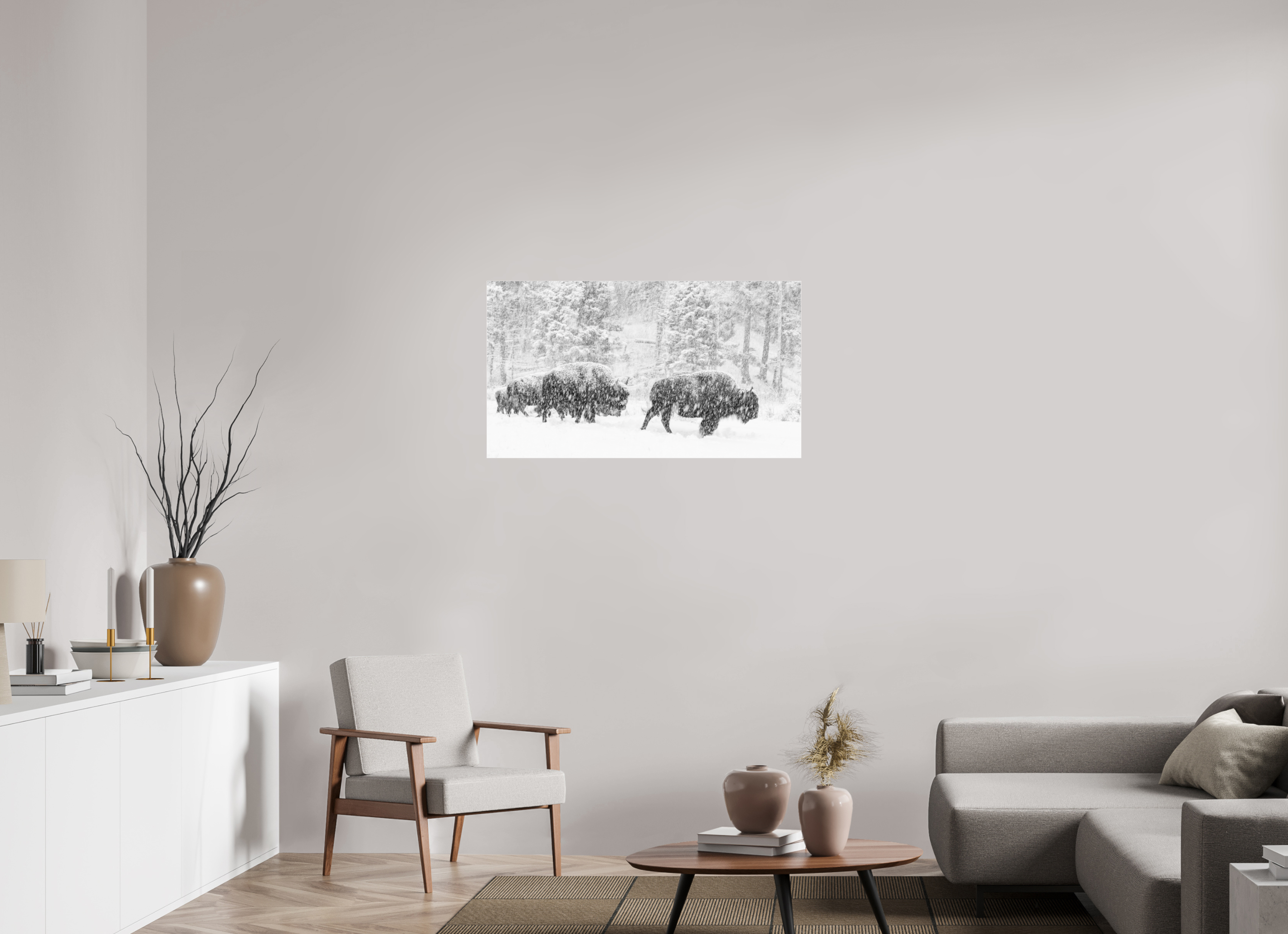 40 x 22.5″, acrylic Snowy Bison