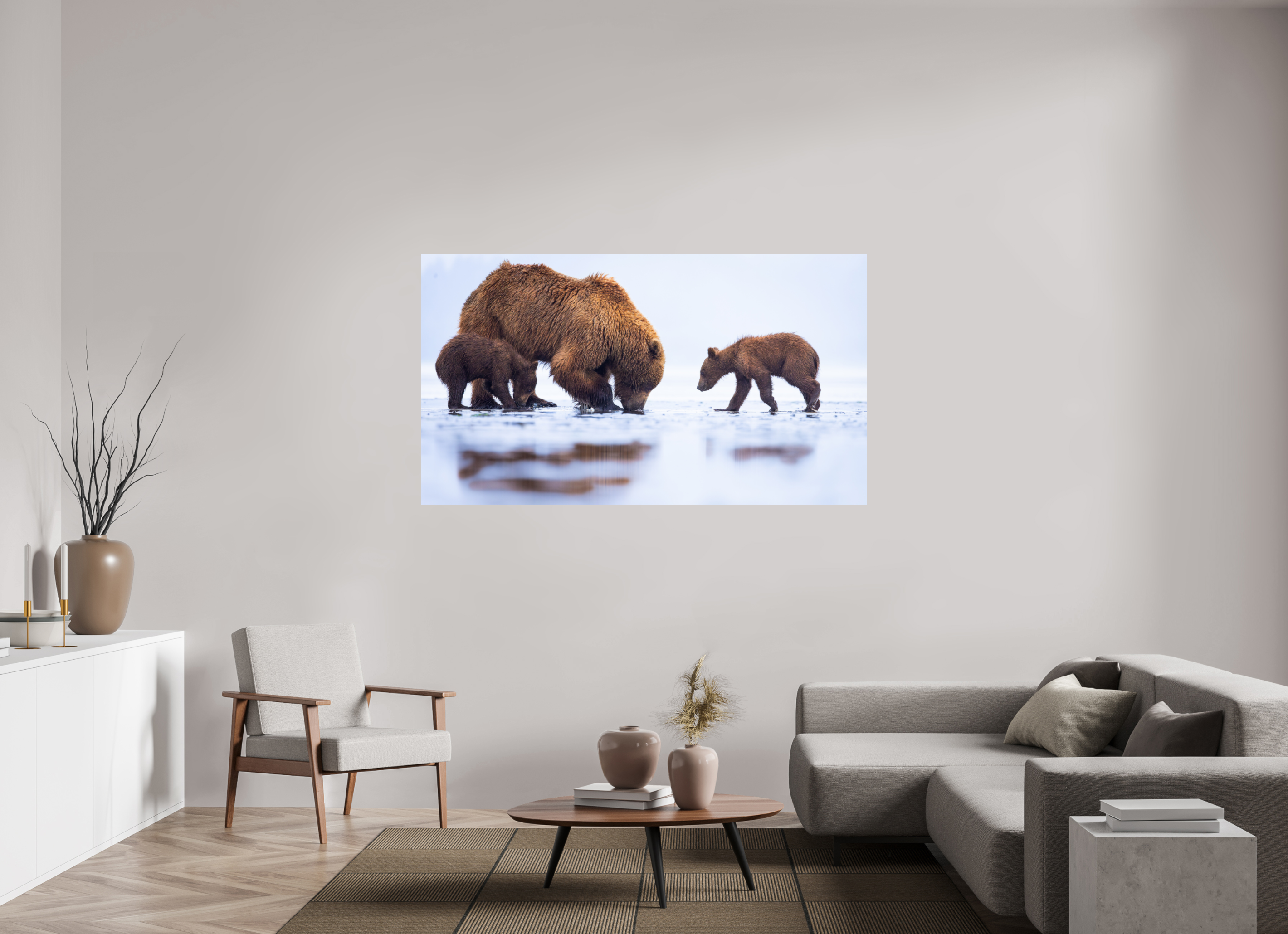 70 x 39.4″, Fine Art prints First Lesson — Brown Bear & Cubs, Lake Clark National Park, Alaska
