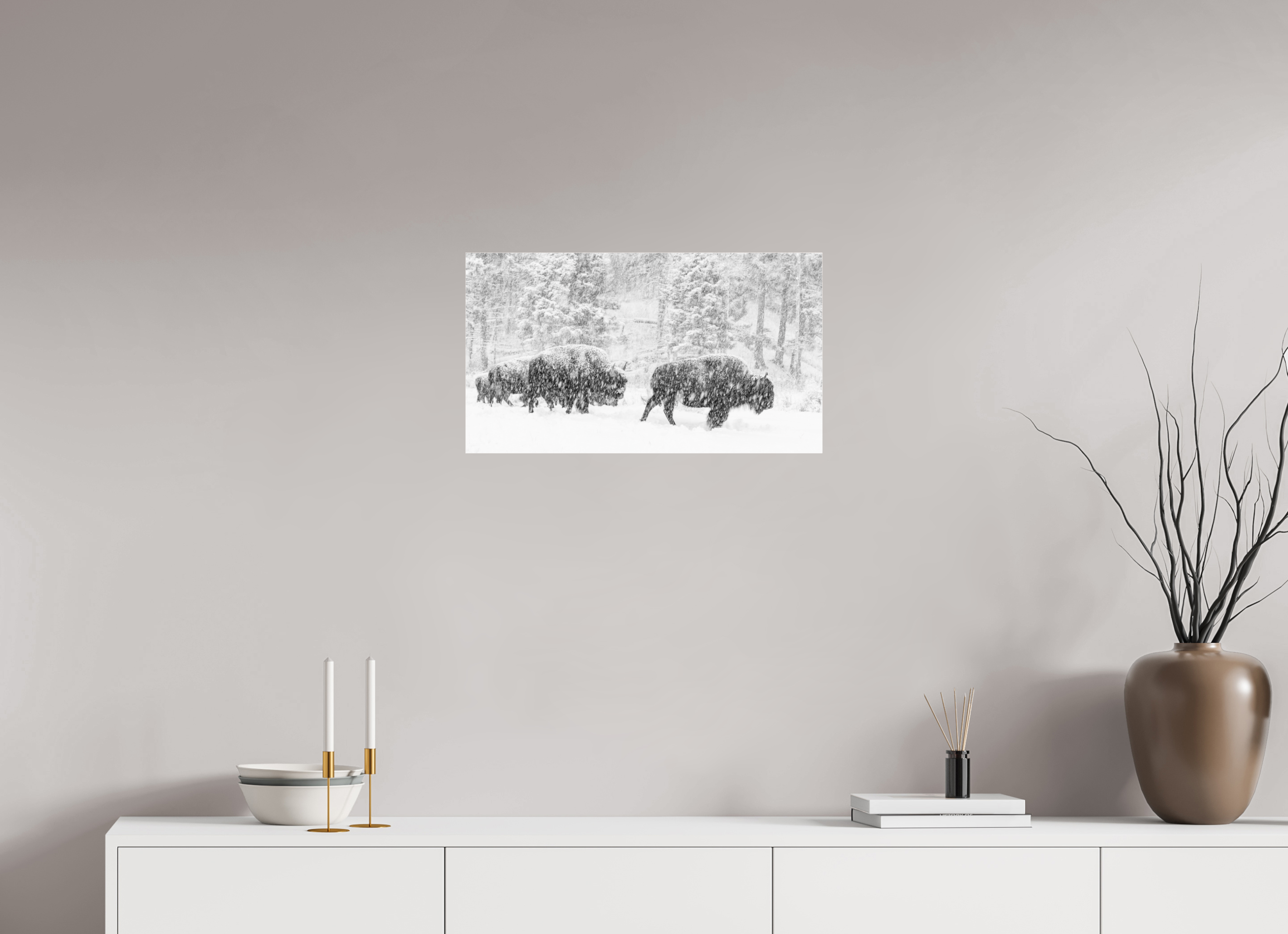 24 x 13.5″, acrylic Snowy Bison