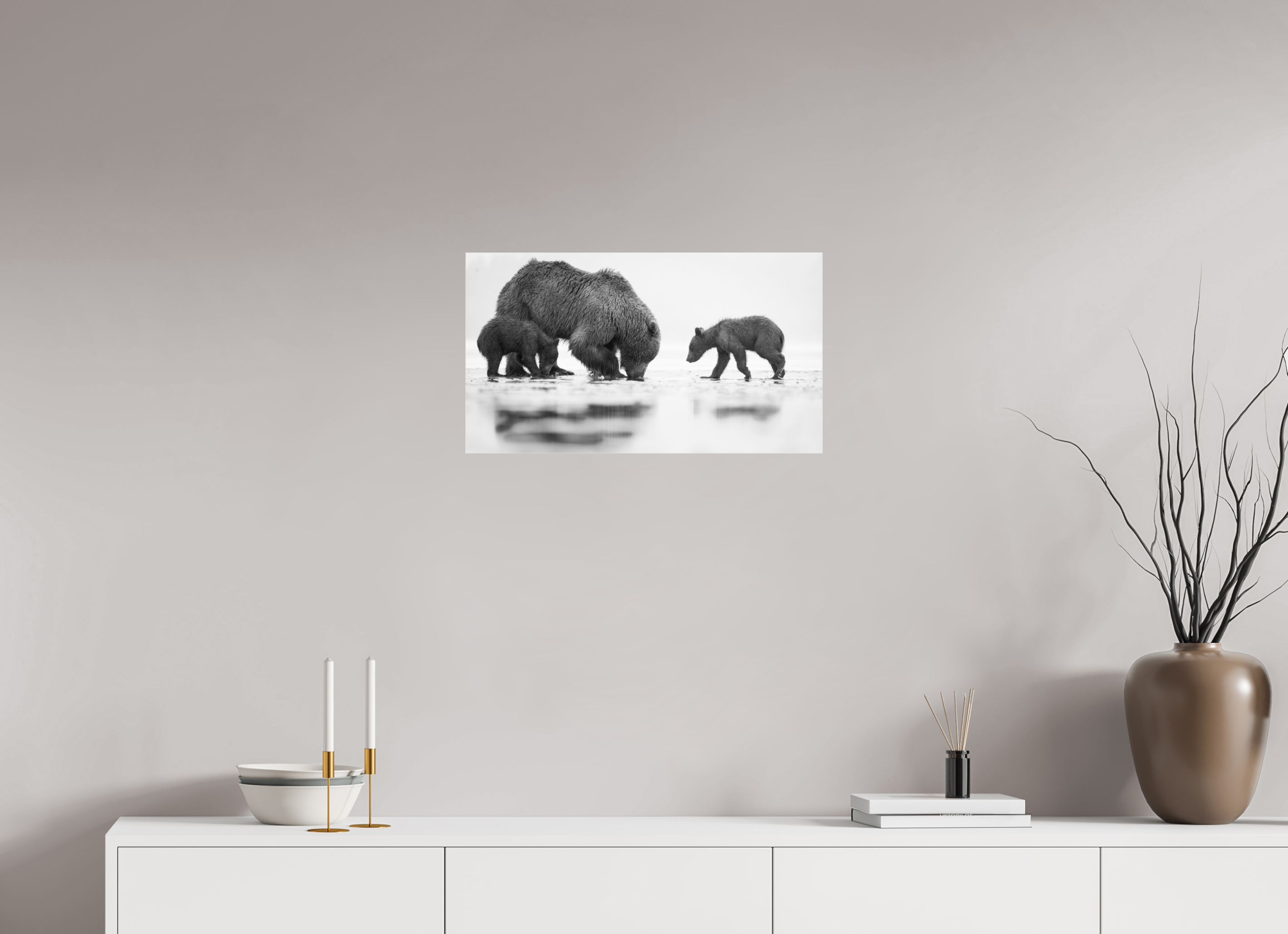 24 x 13.5″, acrylic First Lesson — Brown Bear & Cubs, Lake Clark National Park, Alaska