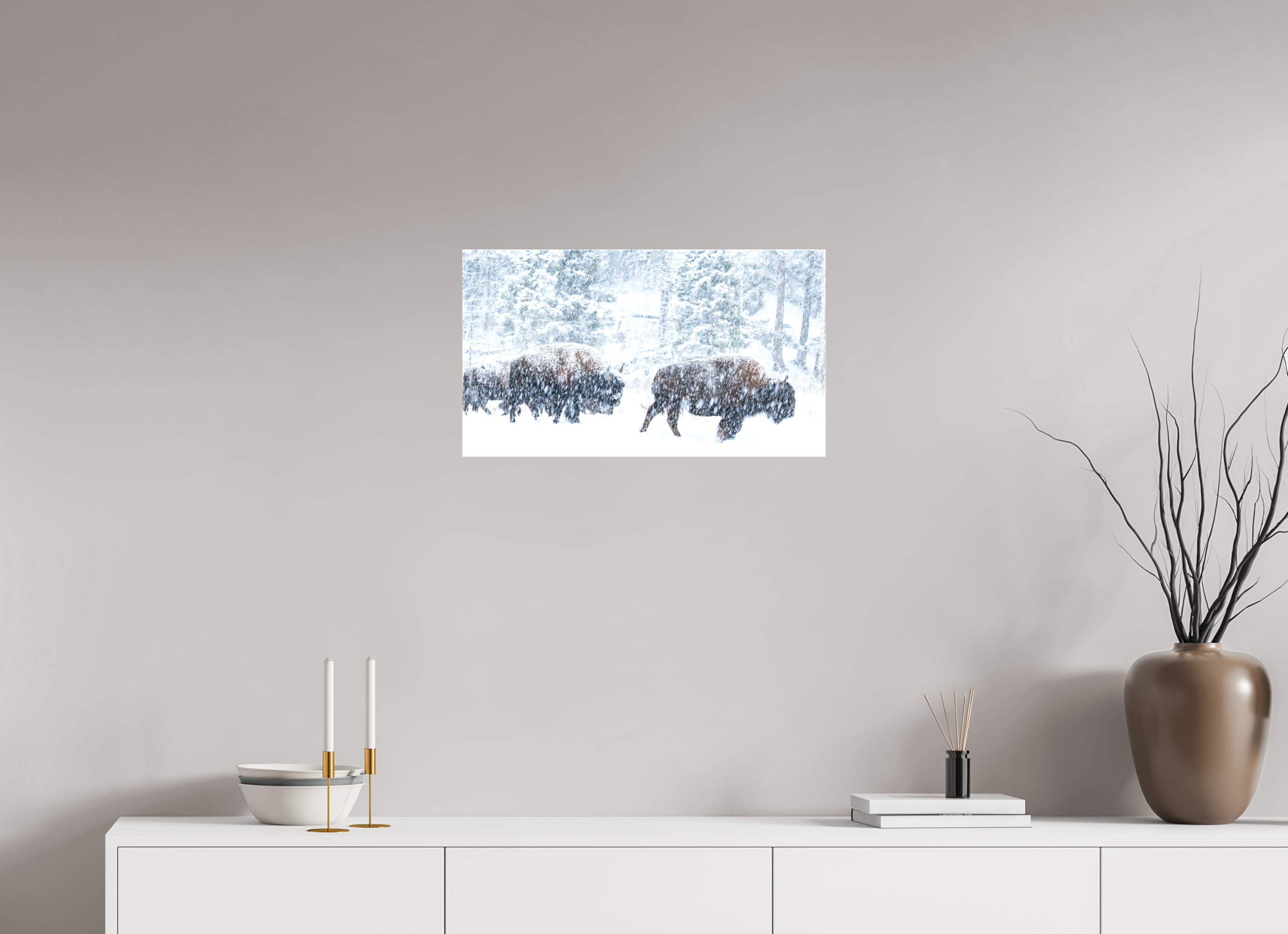 24 x 13.5″, Canvas Snowy Bison