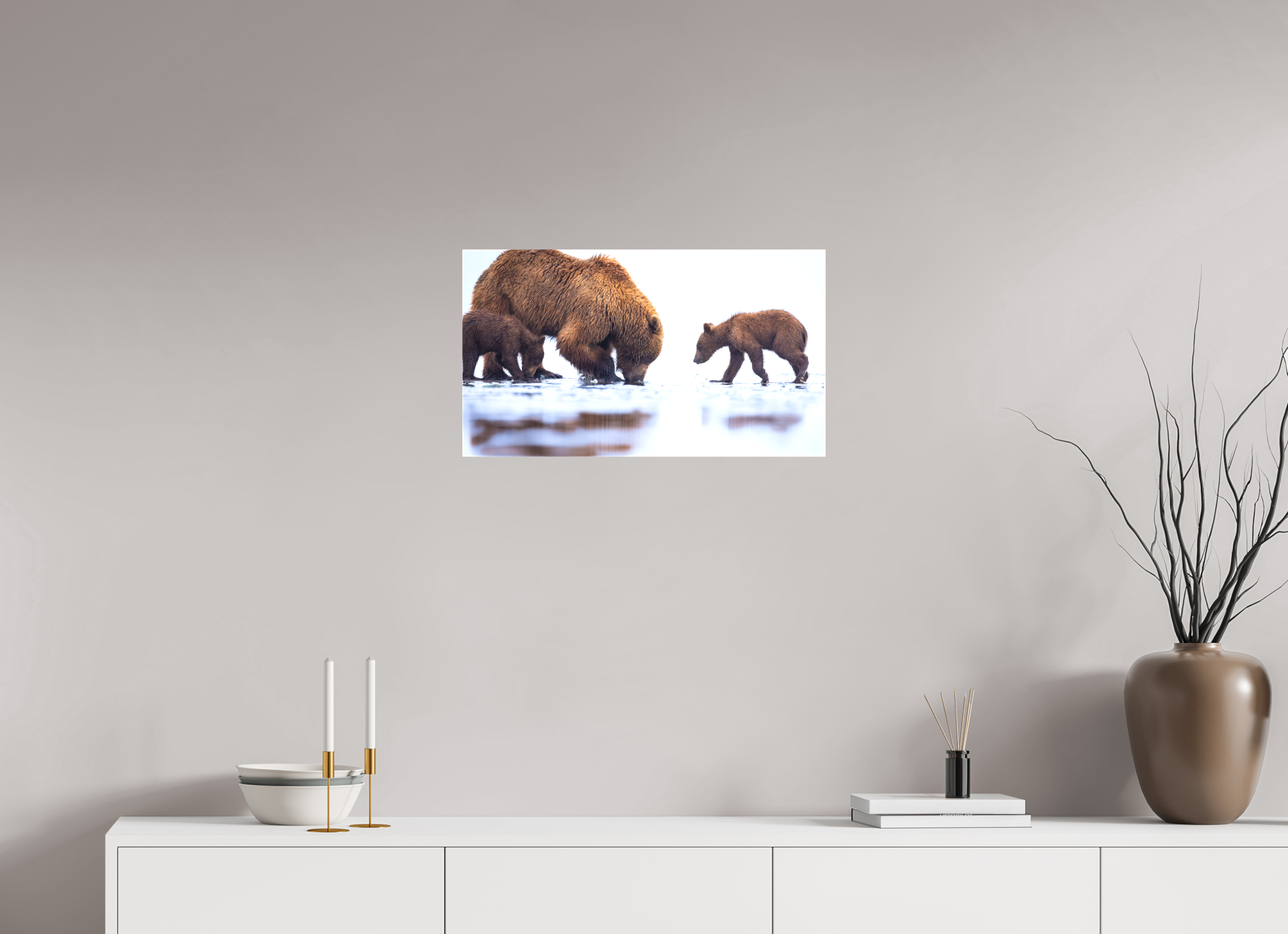 24 x 13.5″, Canvas First Lesson — Brown Bear & Cubs, Lake Clark National Park, Alaska