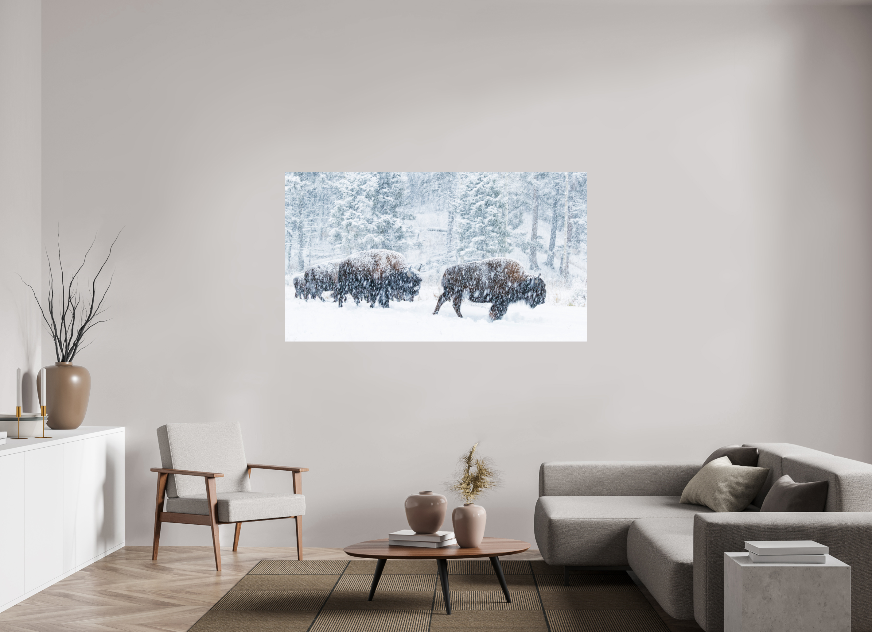 70 x 39.4″, Fine Art prints Snowy Bison