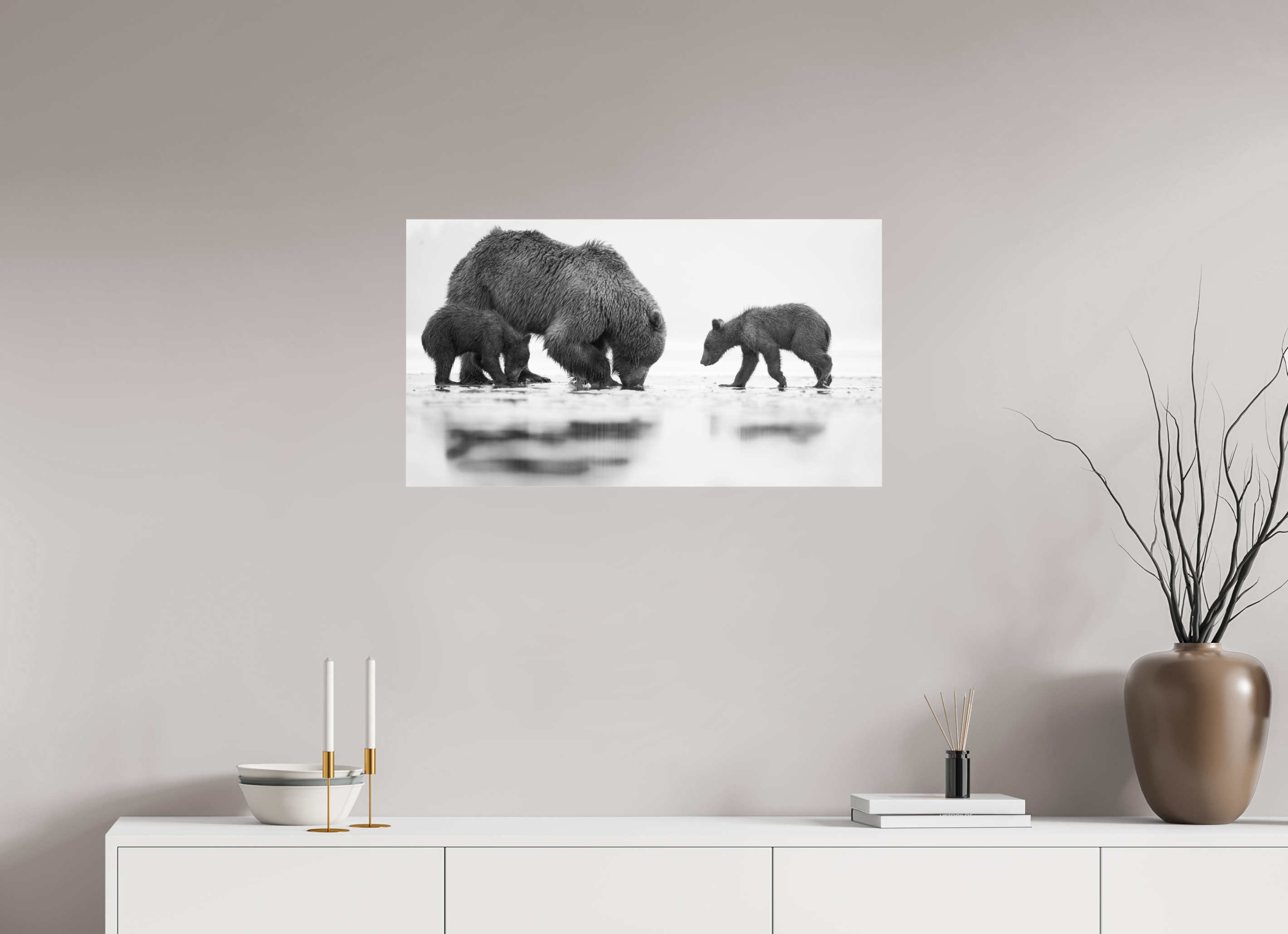 32 x 18″, acrylic First Lesson — Brown Bear & Cubs, Lake Clark National Park, Alaska