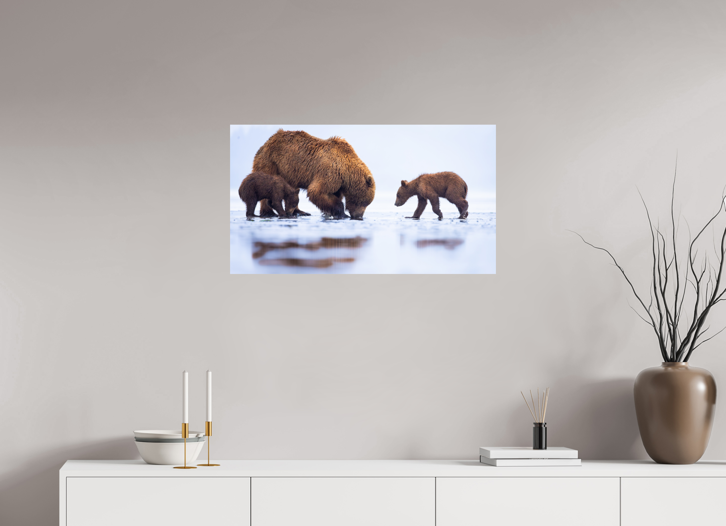 32 x 18″, Fine Art prints First Lesson — Brown Bear & Cubs, Lake Clark National Park, Alaska