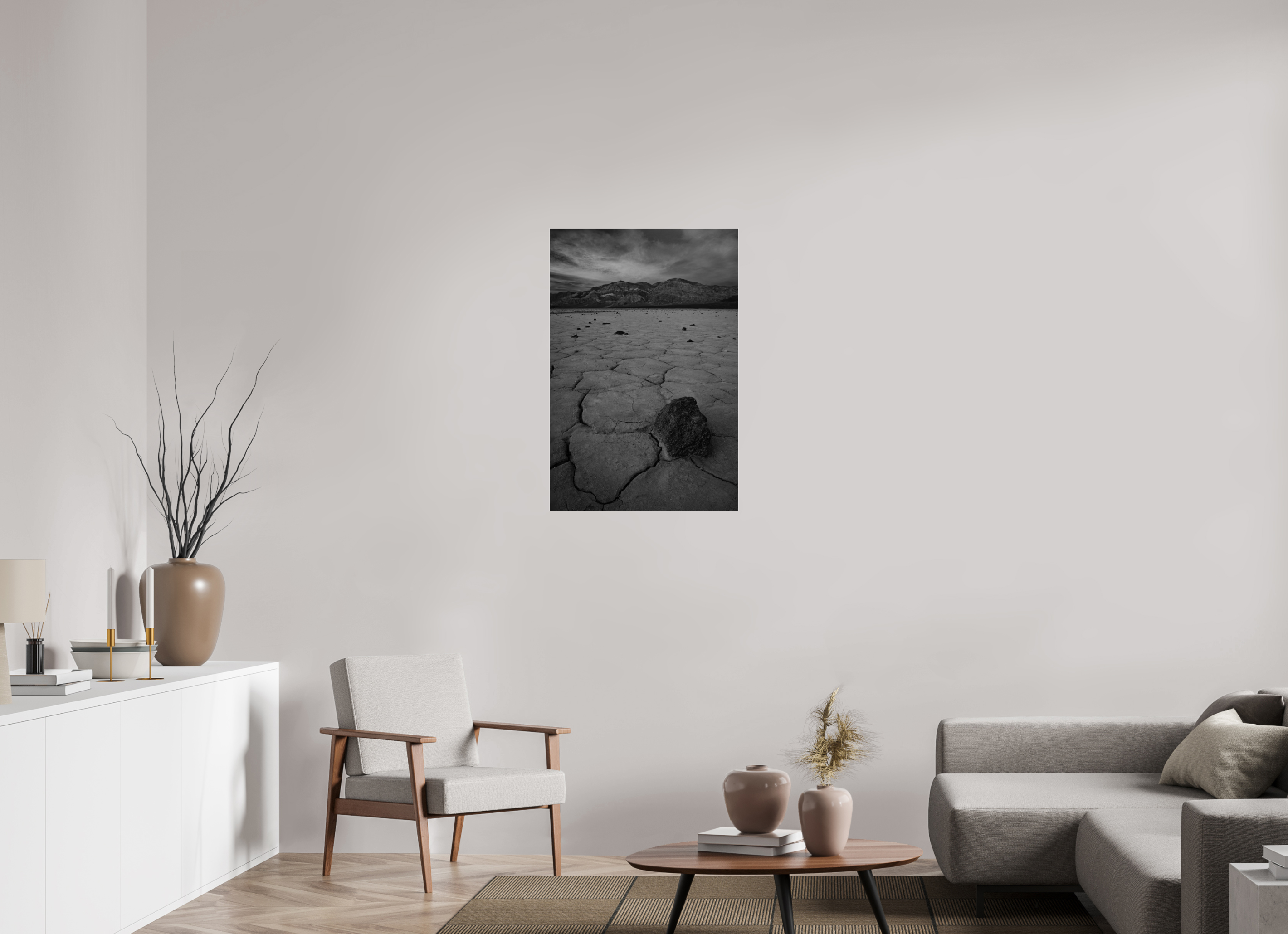 24 x 36″, acrylic Cracked Earth, Panamint Valley Sunset