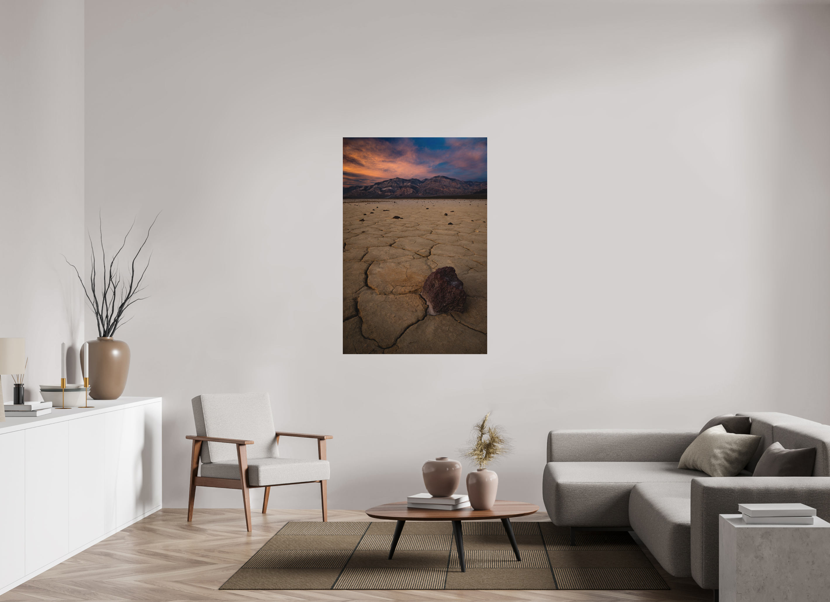 36 x 54″, Metal Cracked Earth, Panamint Valley Sunset