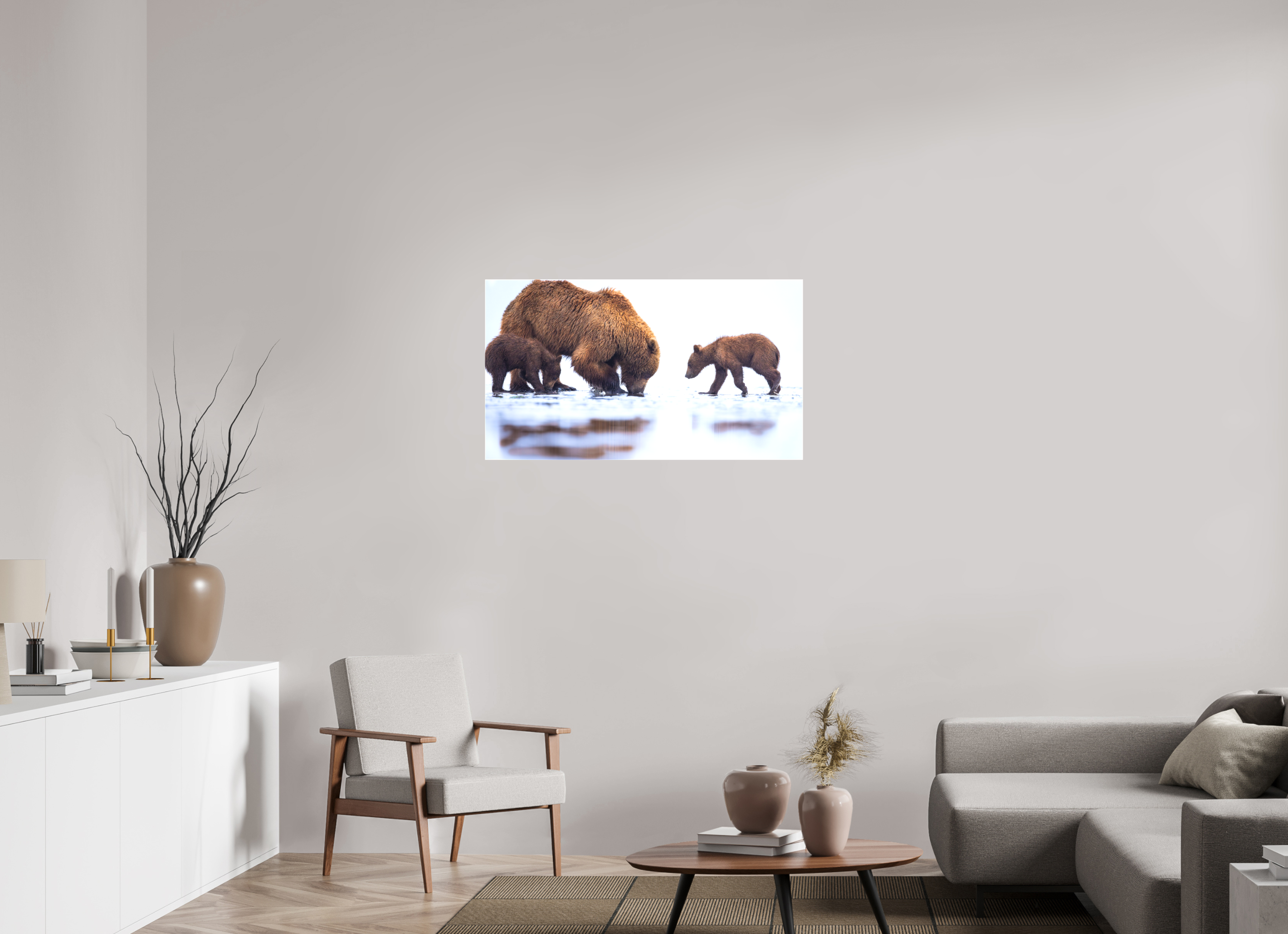 40 x 22.5″, Canvas First Lesson — Brown Bear & Cubs, Lake Clark National Park, Alaska