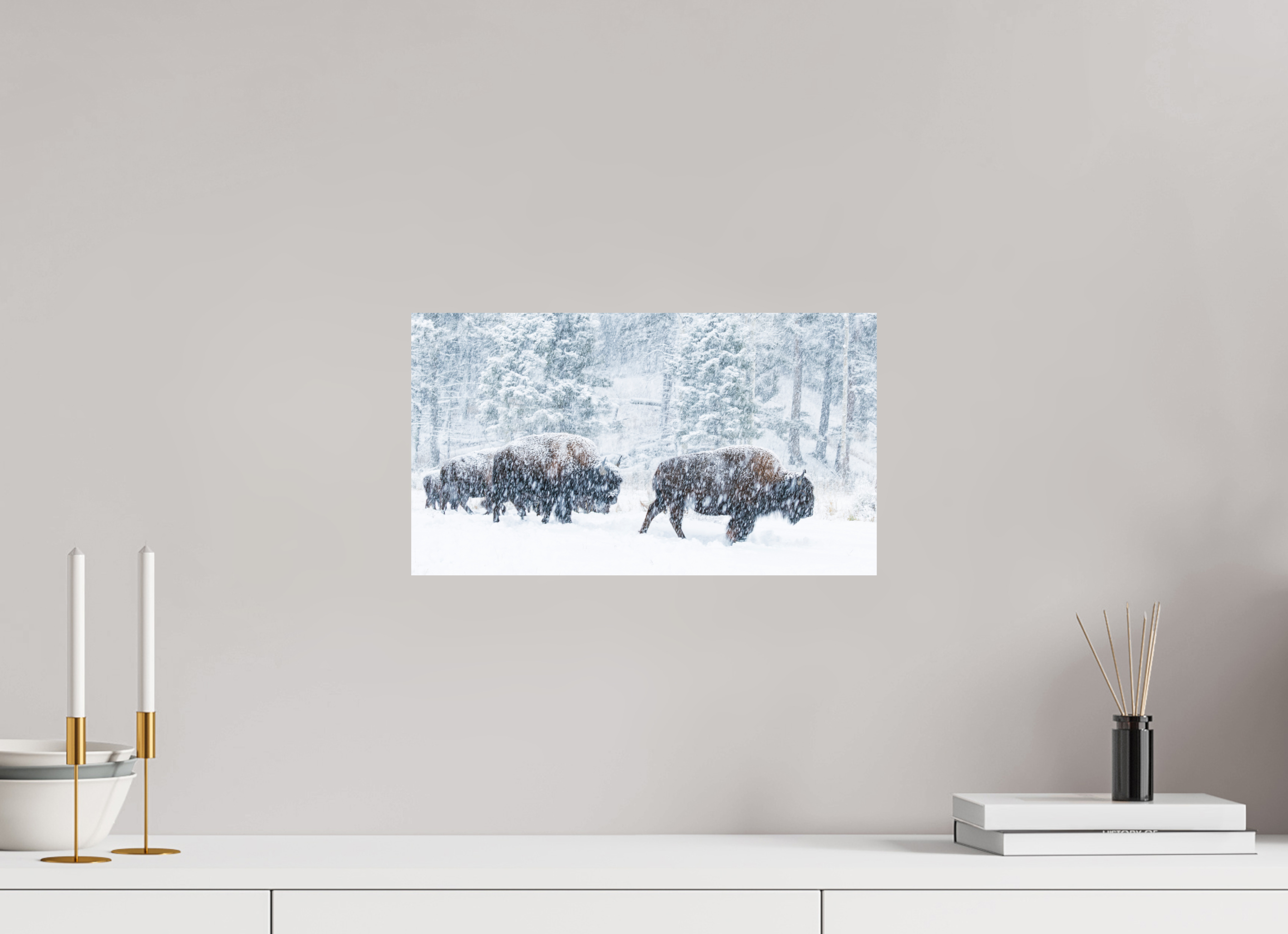 16 x 9″, Metal Snowy Bison