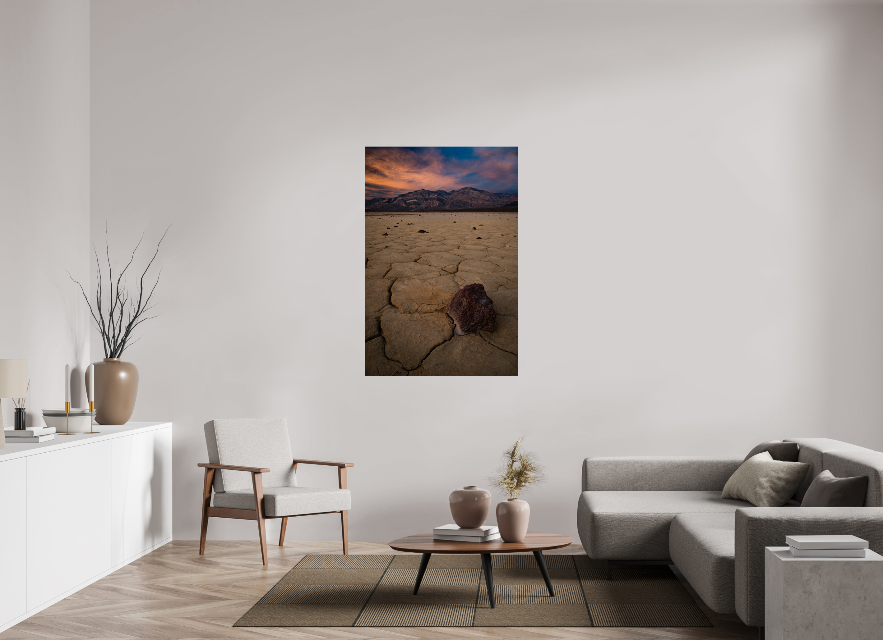36 x 54″, Fine Art prints Cracked Earth, Panamint Valley Sunset