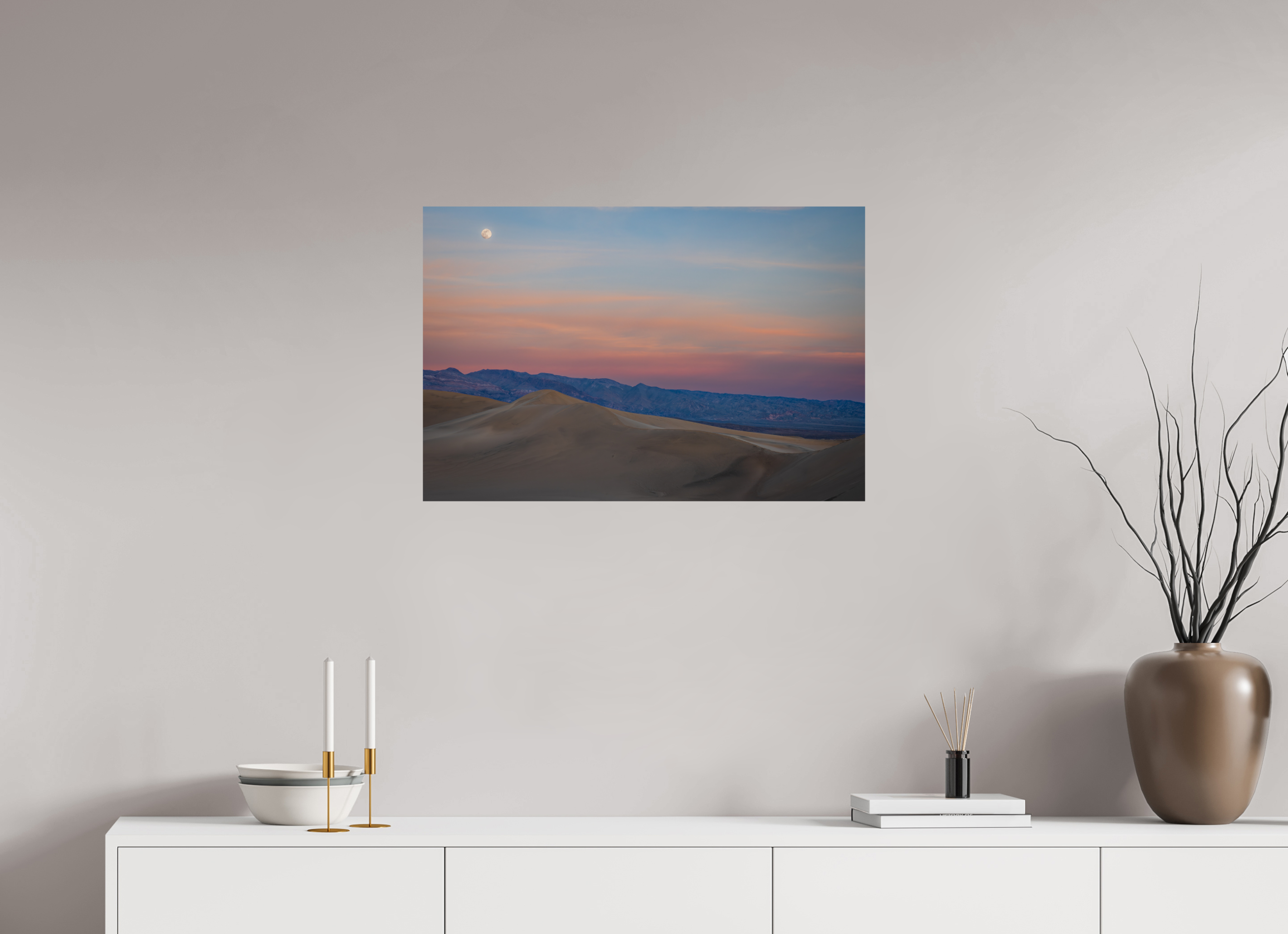 30 x 20″, Fine Art prints Full Moon Over the Mesquite Dunes