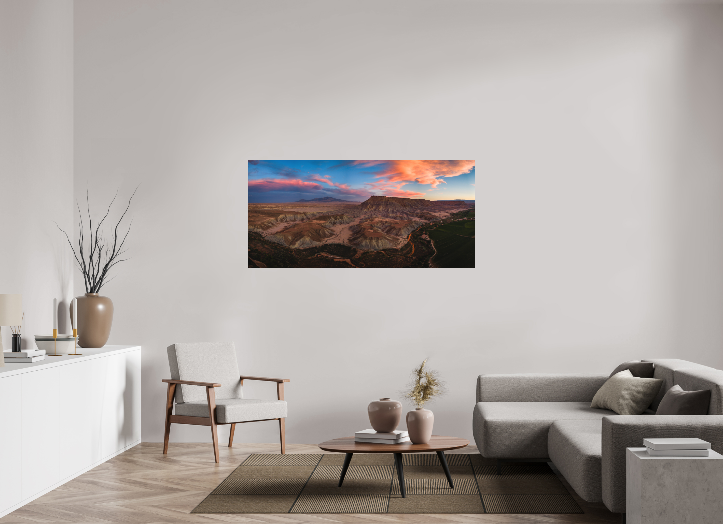 64.9 x 31″, Metal Last Light of the Badlands