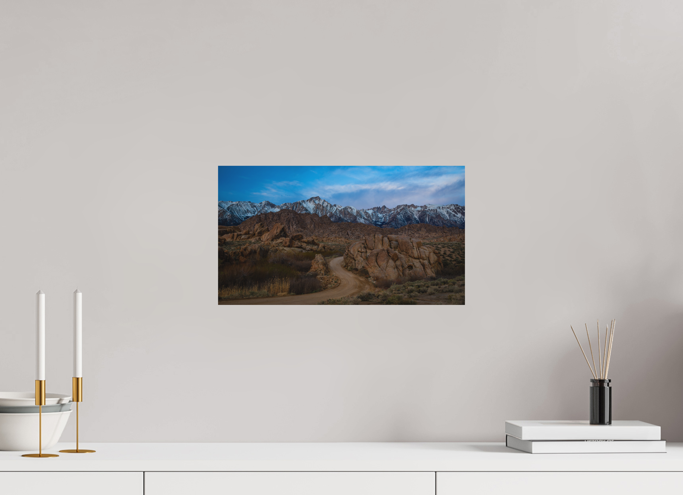 16 x 9″, Metal Desert Road to the Sierra