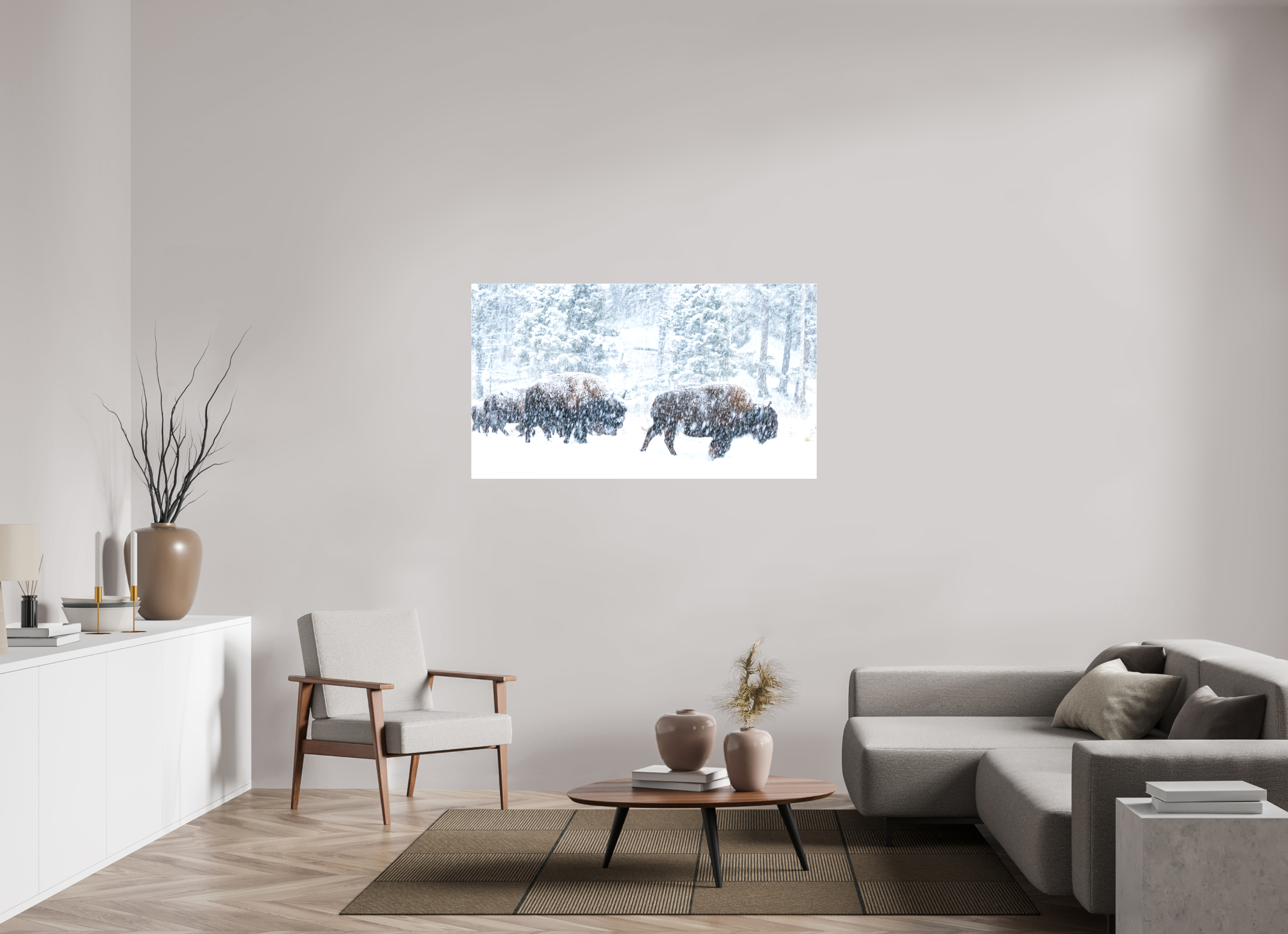 55 x 30.9″, Canvas Snowy Bison