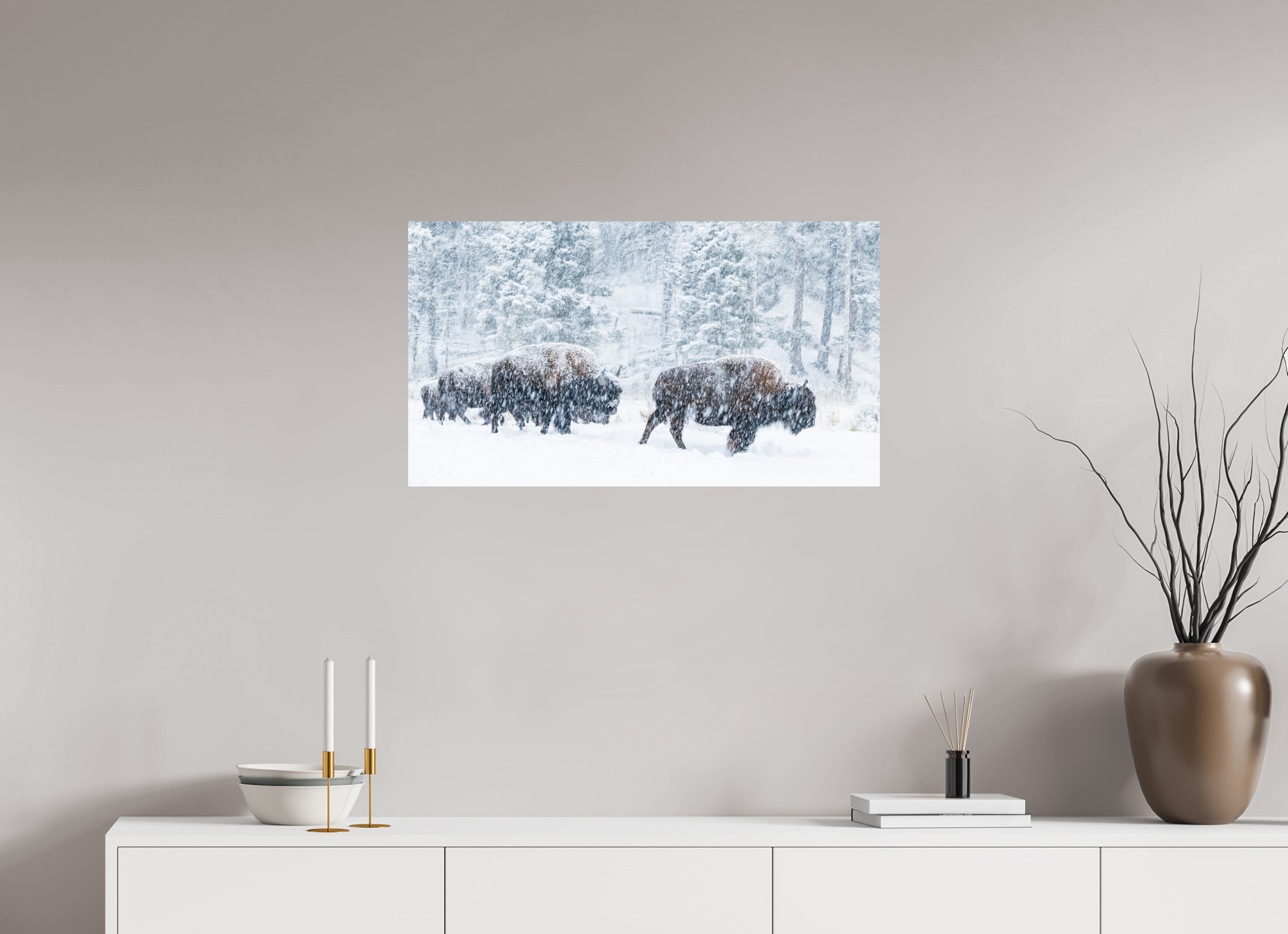 32 x 18″, Fine Art prints Snowy Bison