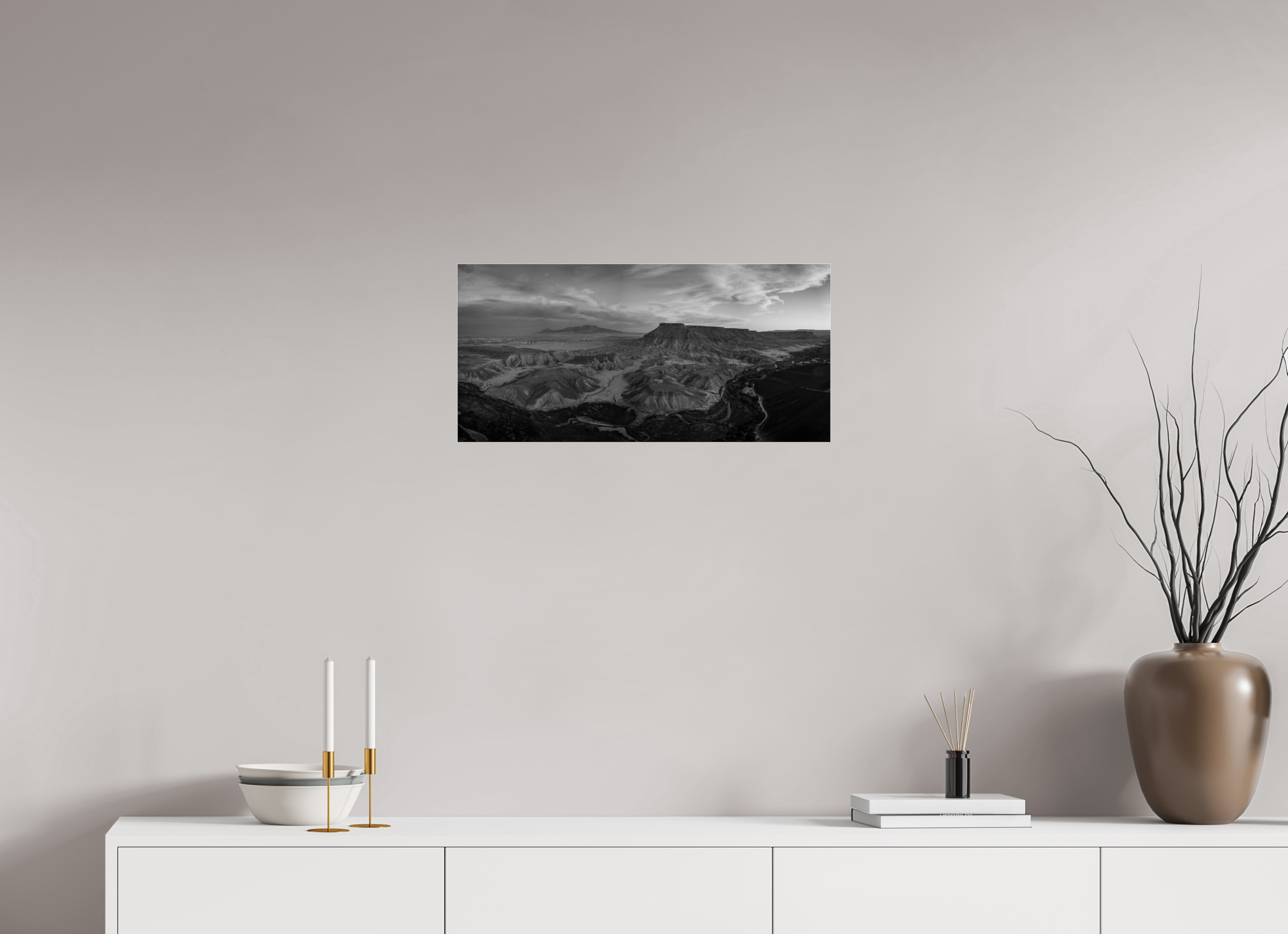 25.1 x 12″, acrylic Last Light of the Badlands