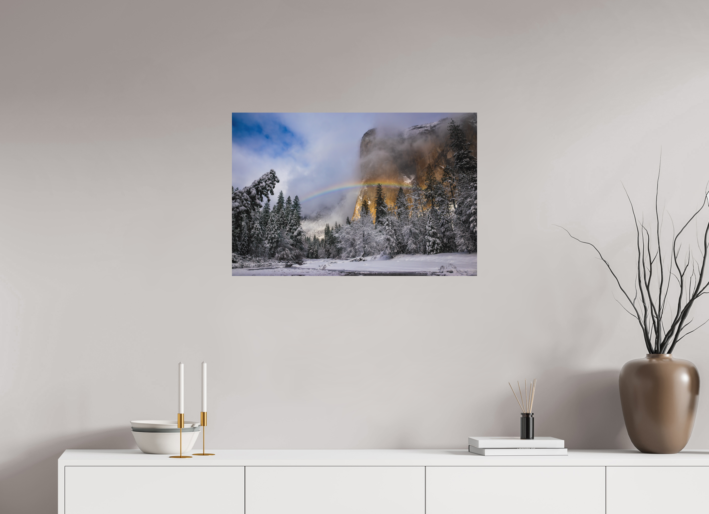 30 x 20″, Metal Winter Rainbow, El Capitan