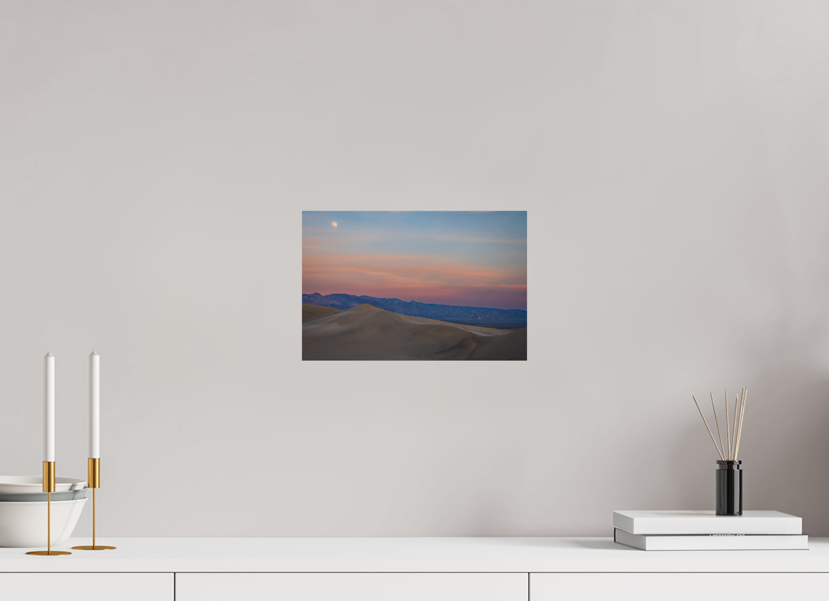 12 x 8″, Metal Full Moon Over the Mesquite Dunes