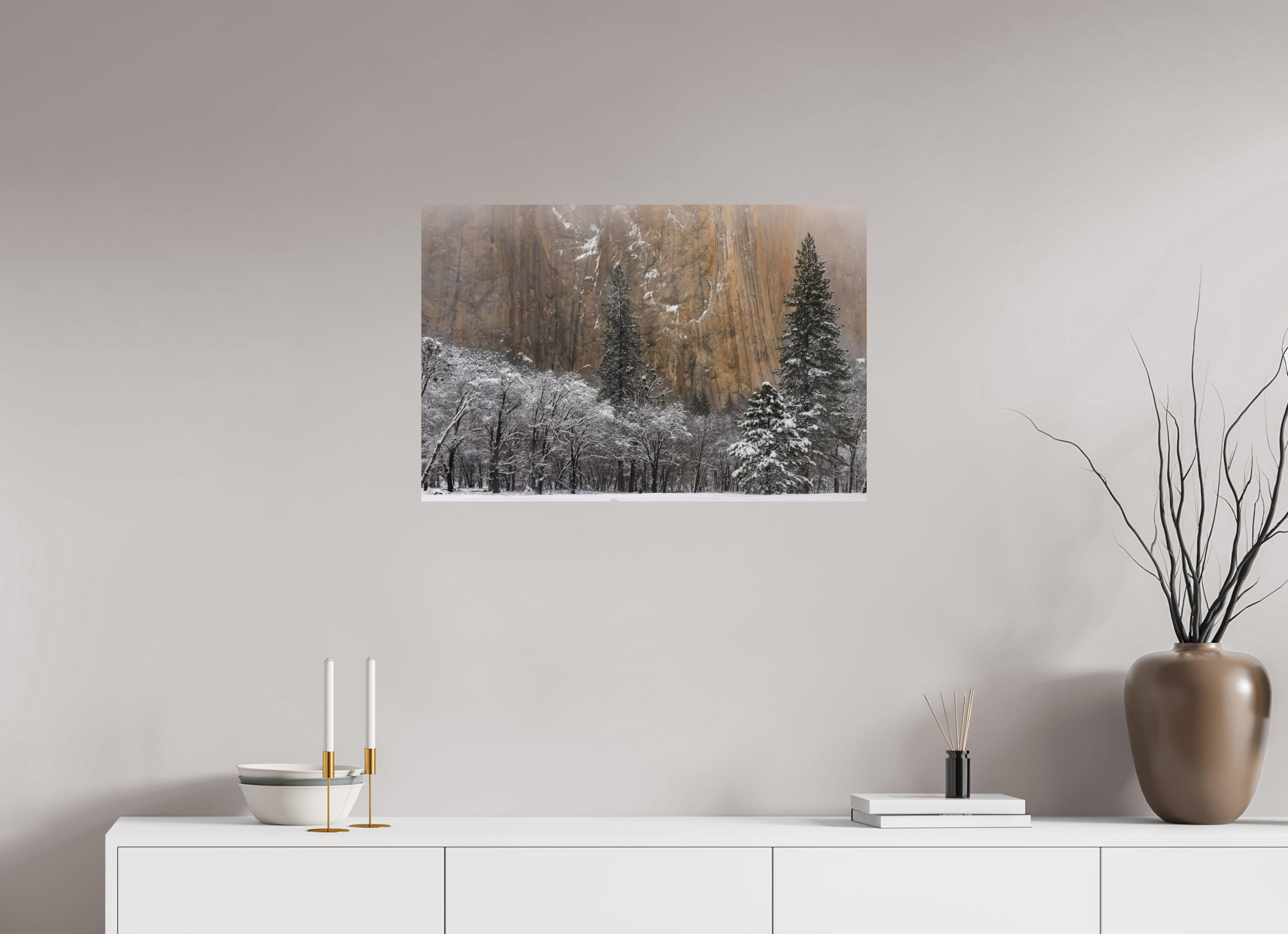 30 x 20″, Metal El Capitan in Winter, Close