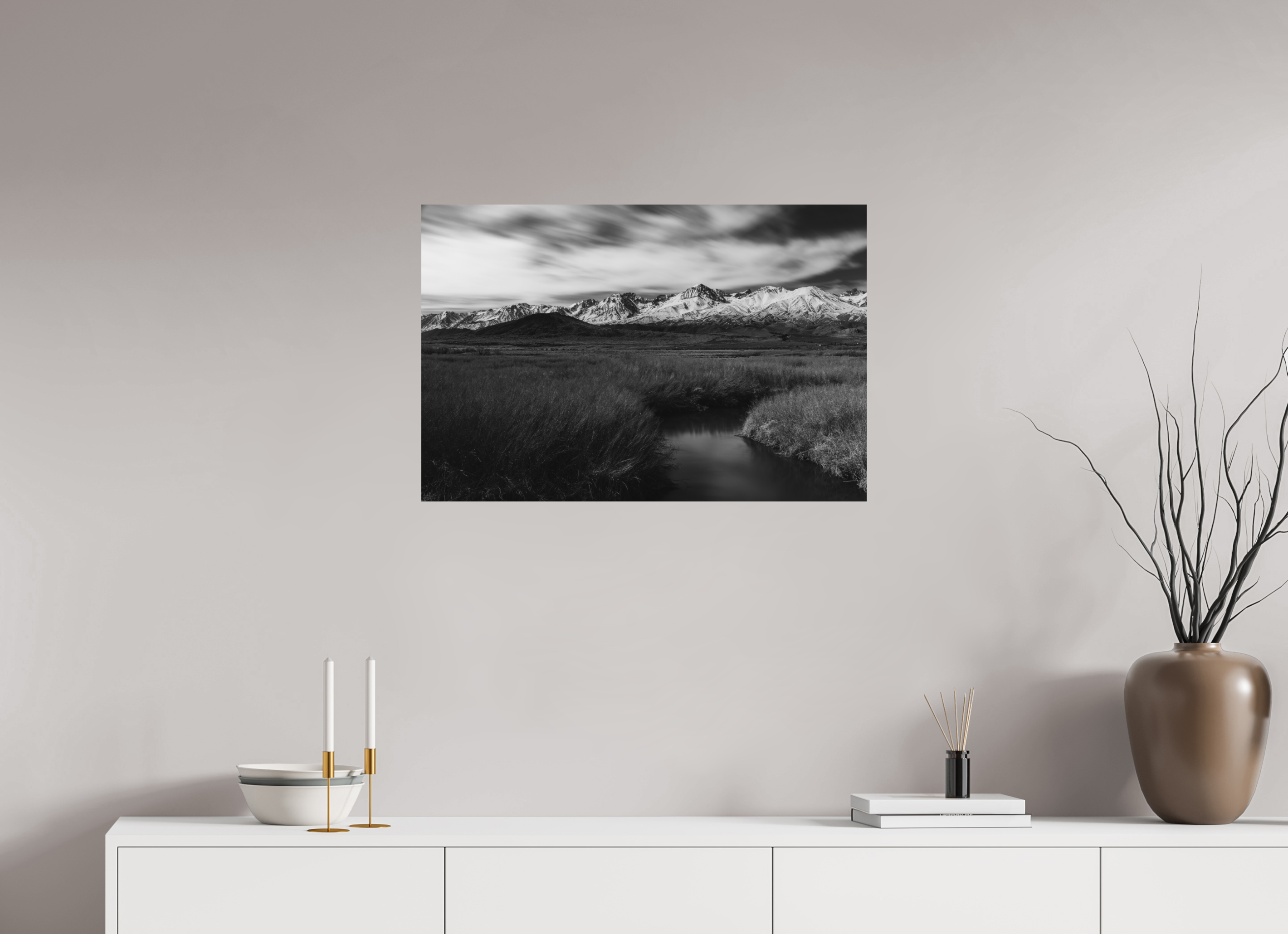 30 x 20″, Metal Eastern Sierra in Black and White