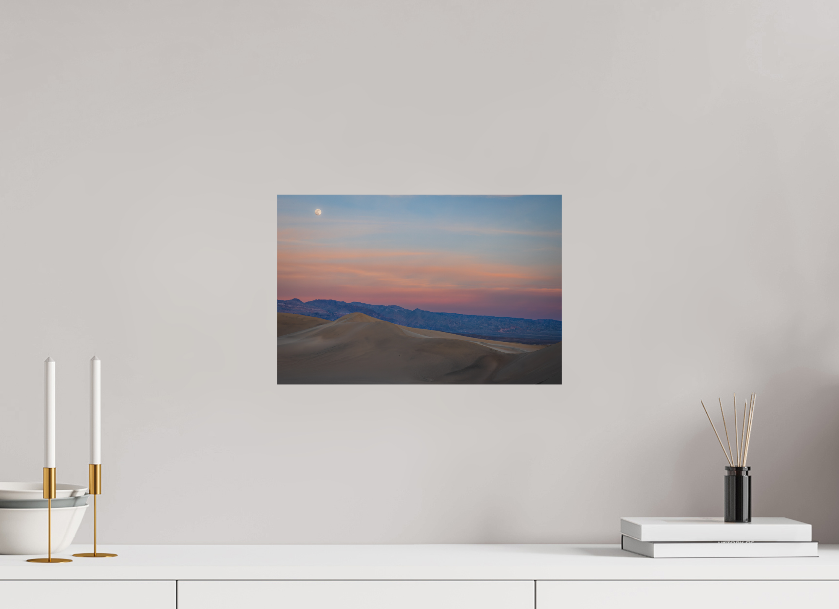 15 x 10″, Metal Full Moon Over the Mesquite Dunes