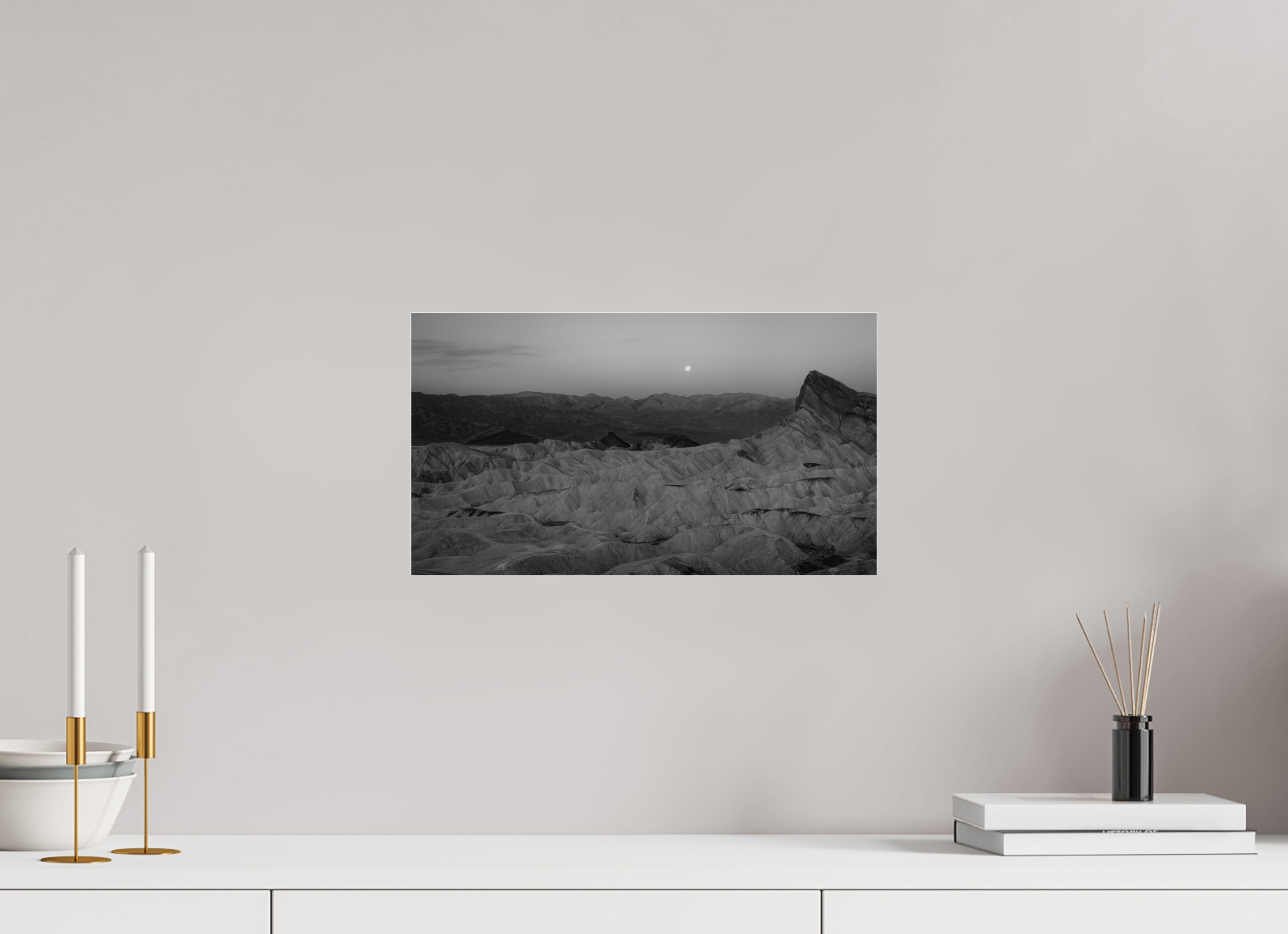 16 x 9″, acrylic Moonrise Over Zabriskie Point