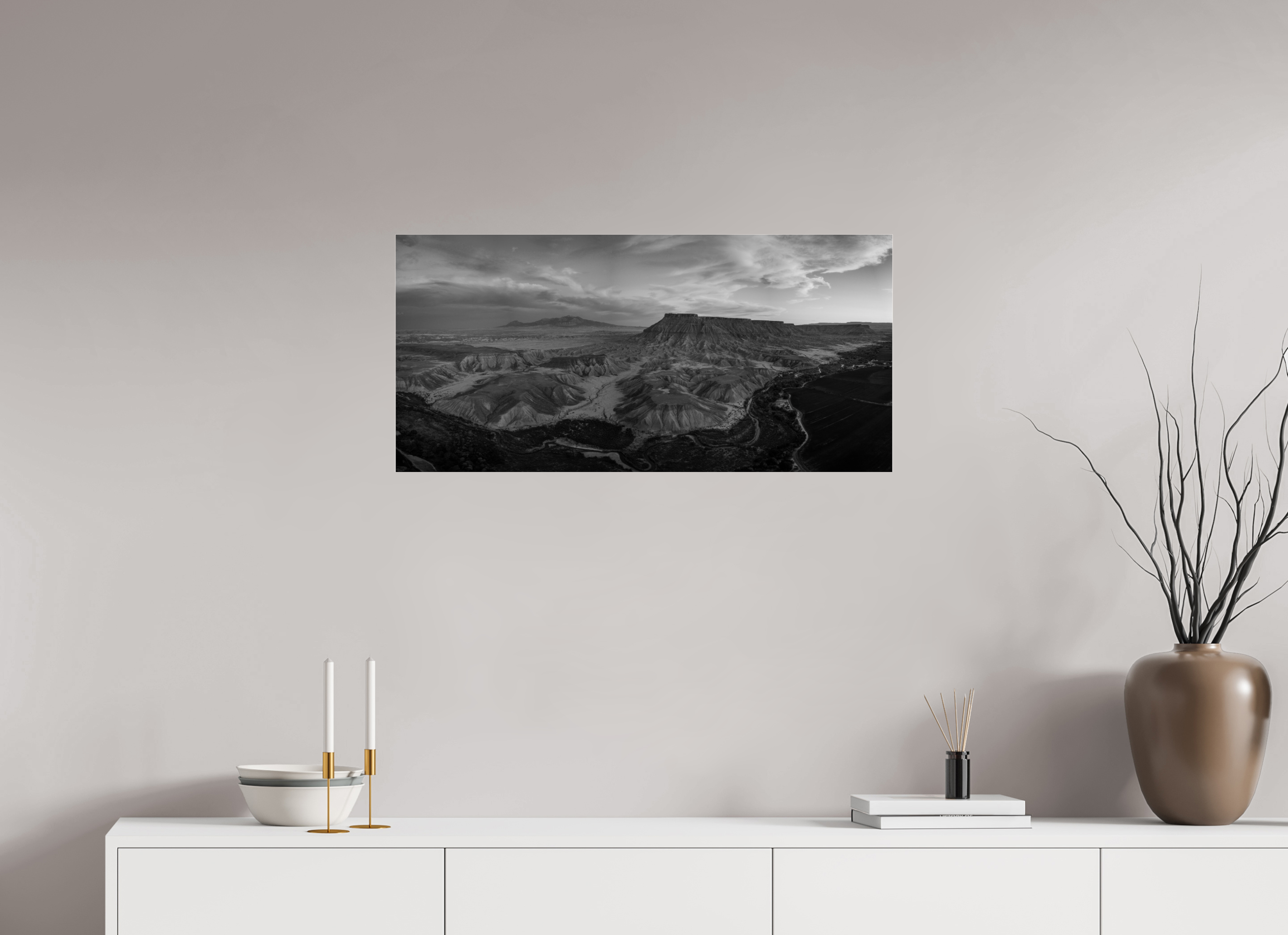 33.5 x 16″, acrylic Last Light of the Badlands