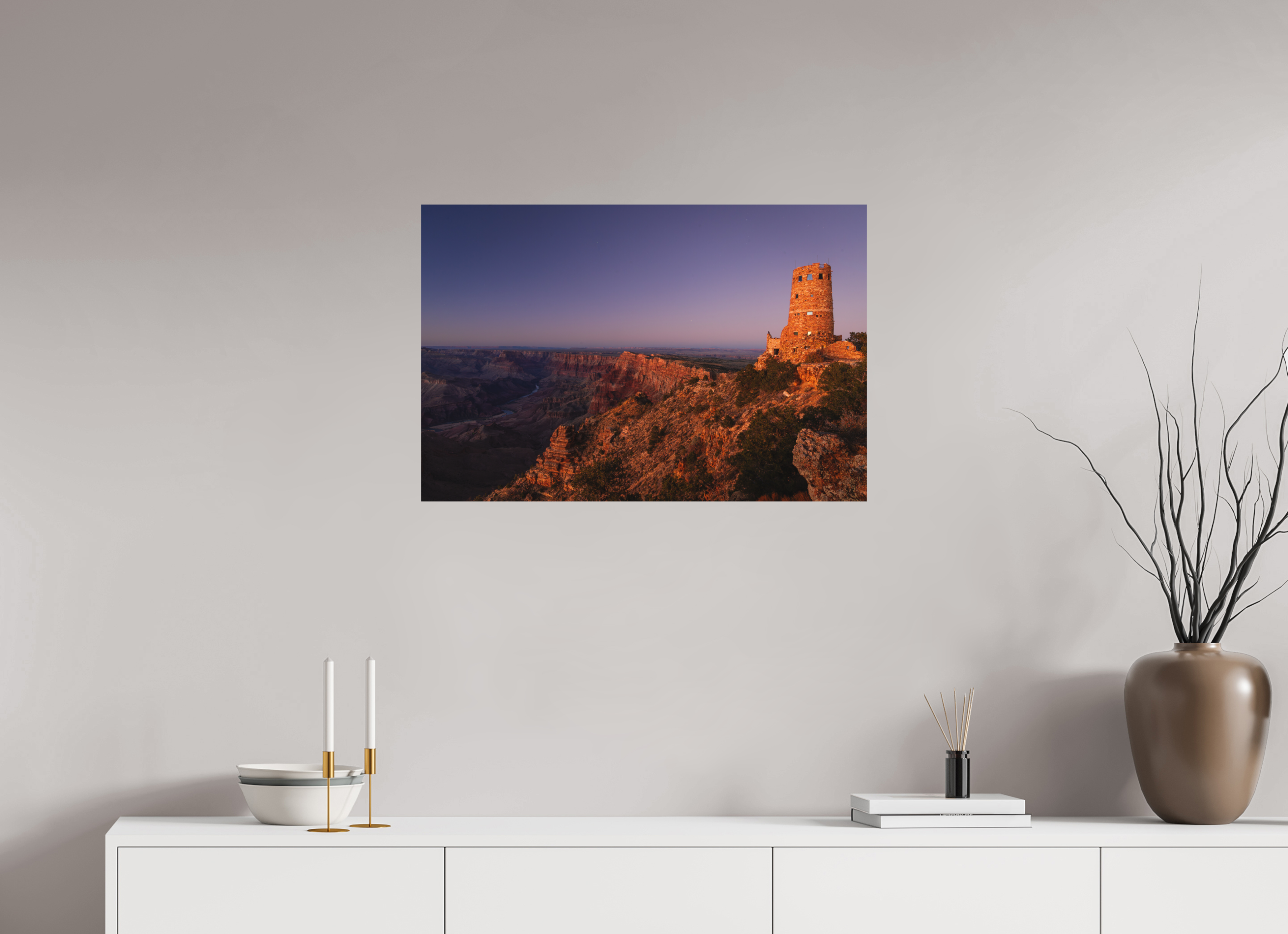 30 x 20″, Metal Desert View Watchtower at Twilight – Grand Canyon Fine Art Print