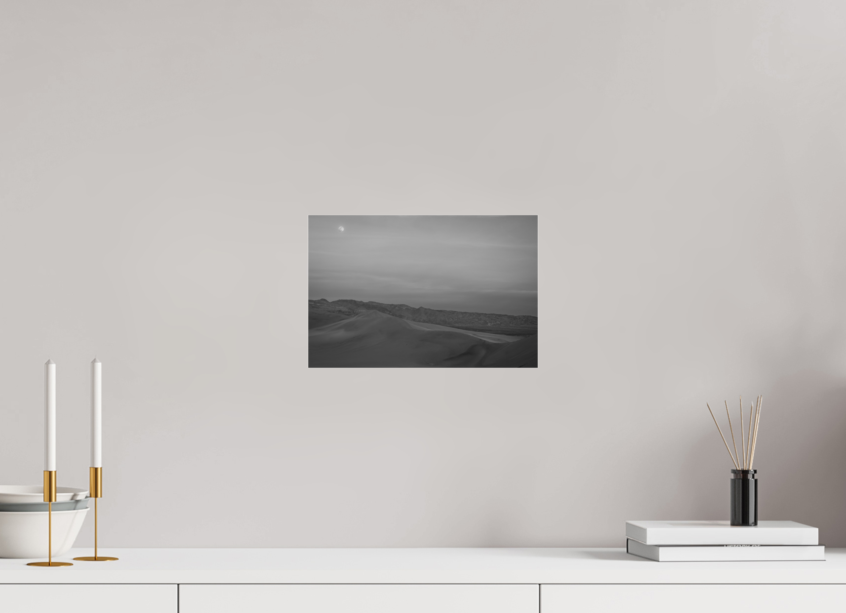 12 x 8″, acrylic Full Moon Over the Mesquite Dunes