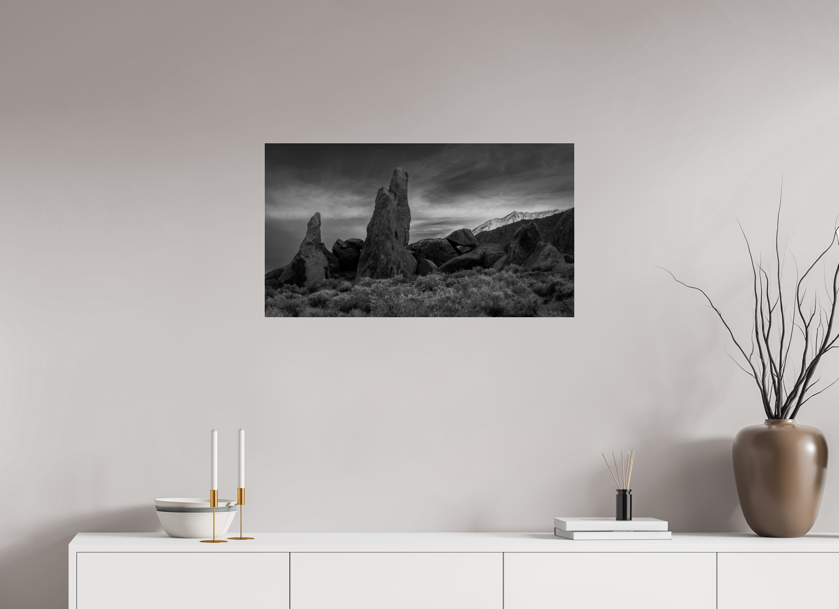 32 x 18″, acrylic Shark Fin Sunset, Alabama Hills