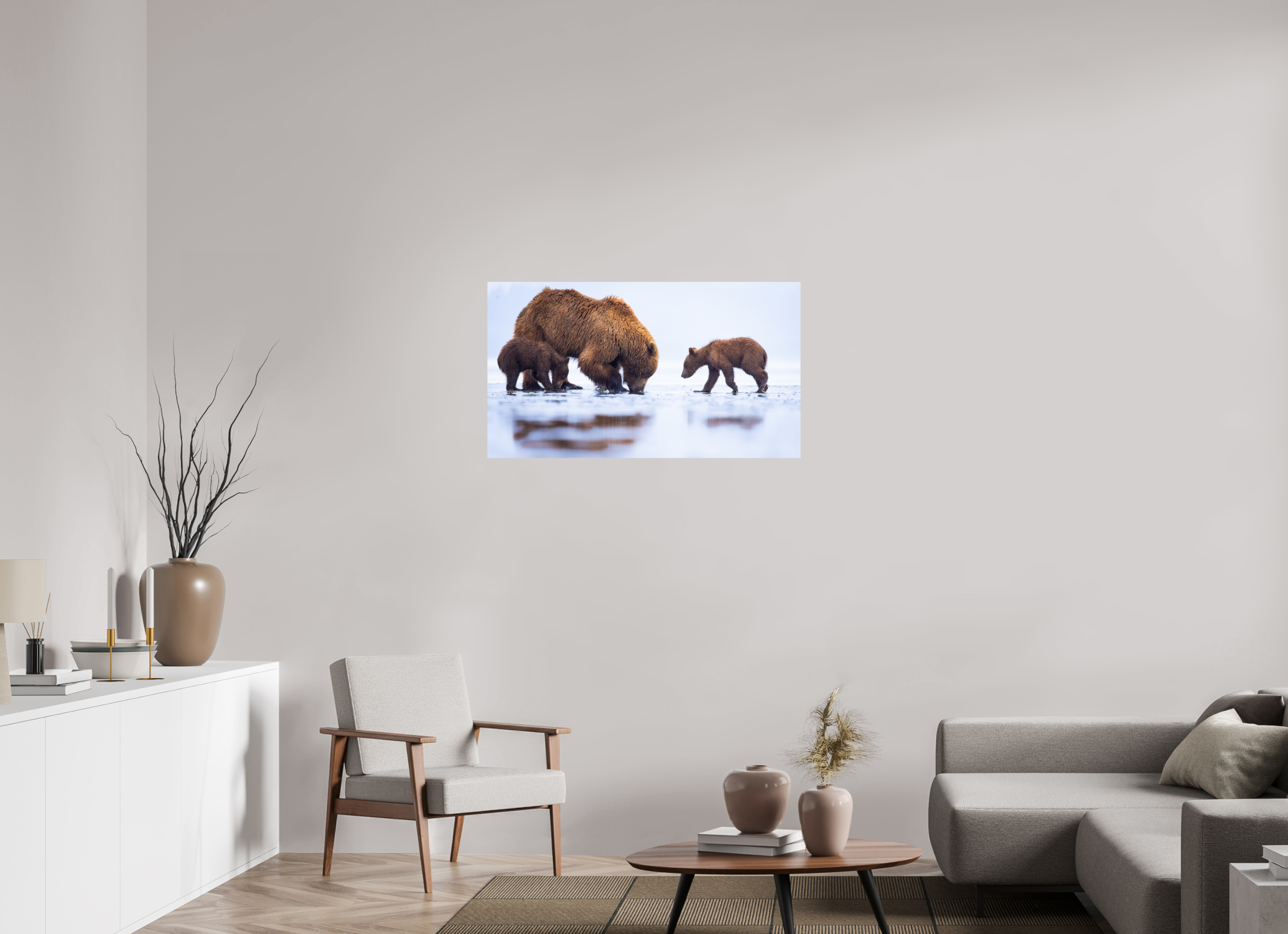 40 x 22.5″, Fine Art prints First Lesson — Brown Bear & Cubs, Lake Clark National Park, Alaska