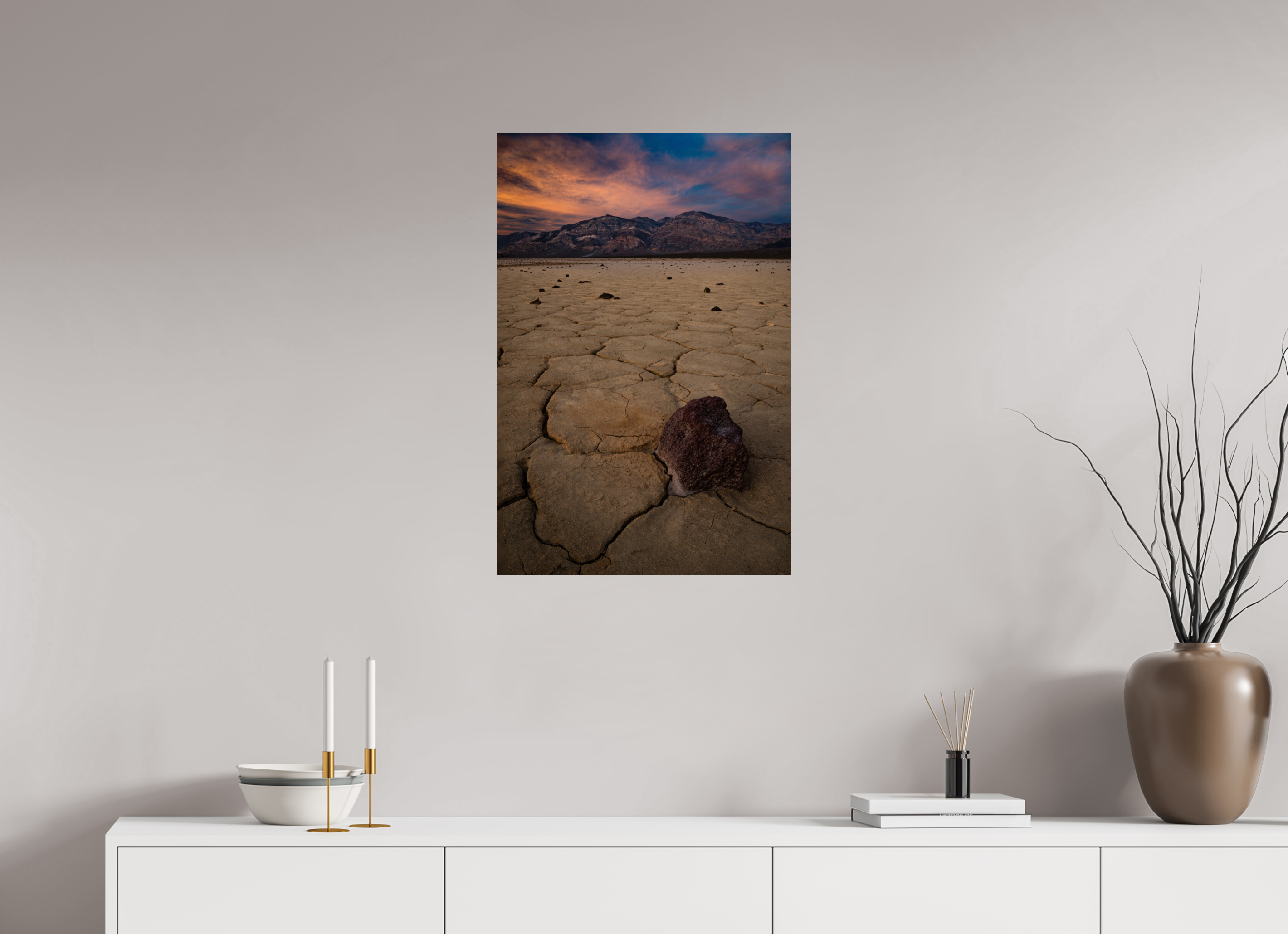 20 x 30″, Fine Art prints Cracked Earth, Panamint Valley Sunset