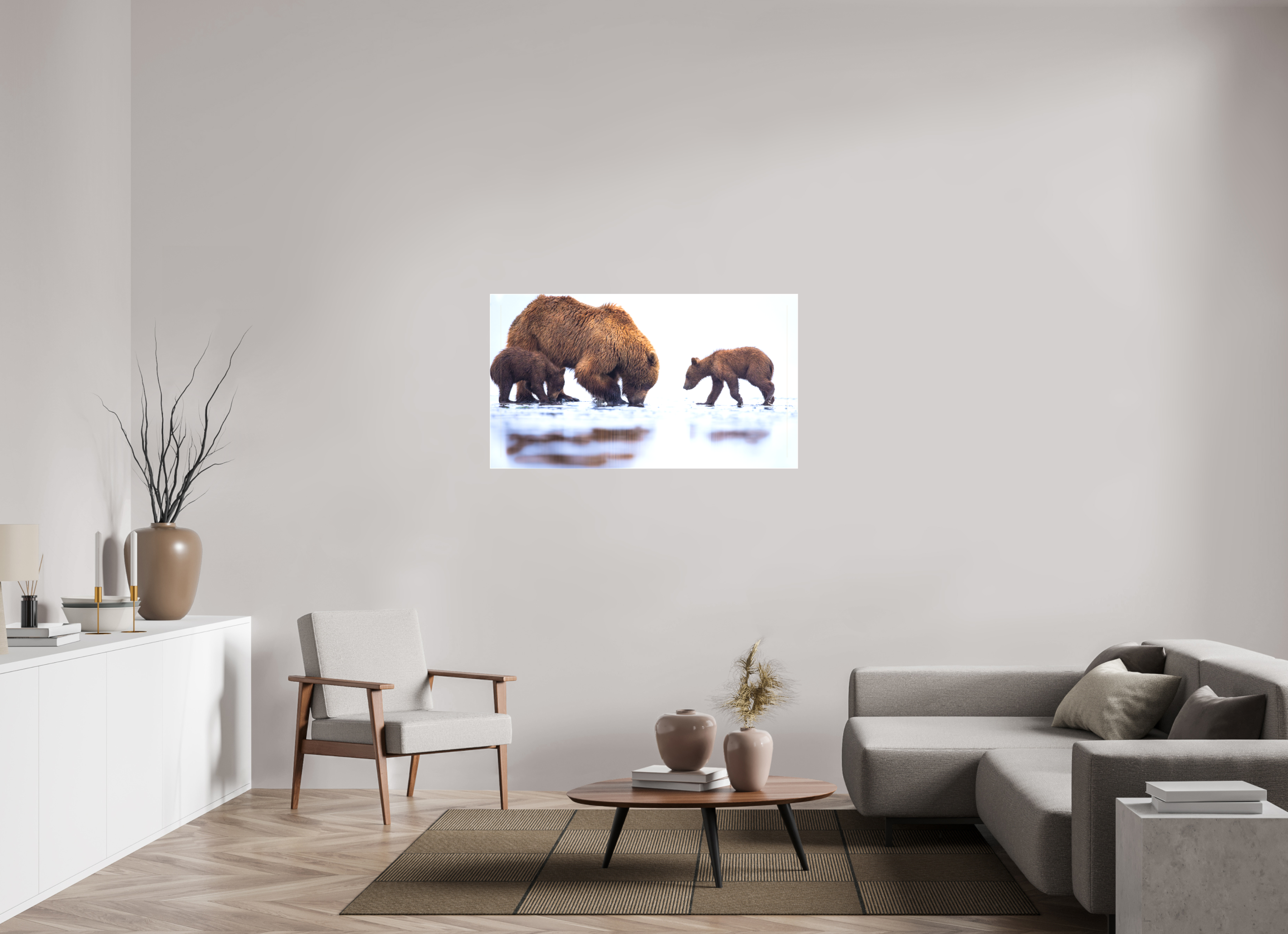 49 x 27.6″, Canvas First Lesson — Brown Bear & Cubs, Lake Clark National Park, Alaska