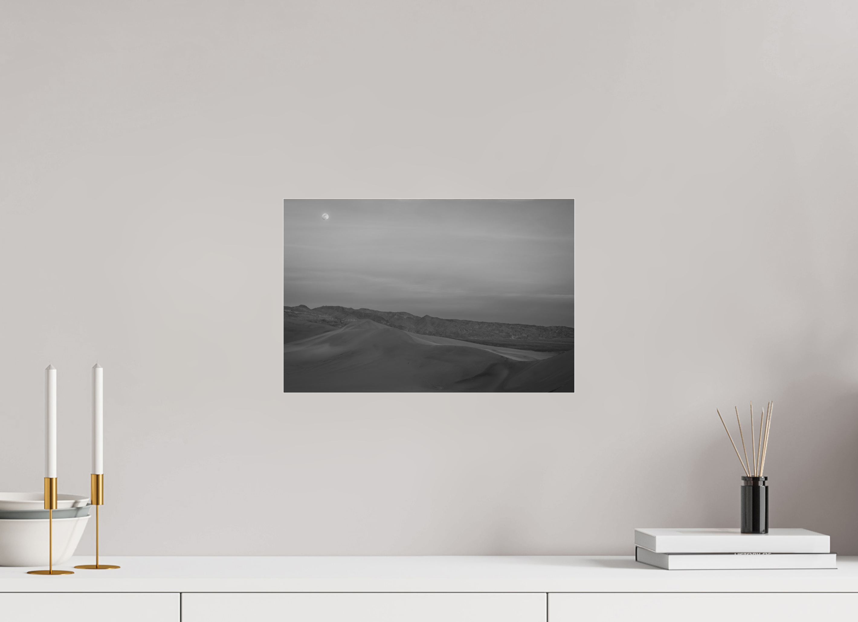 15 x 10″, acrylic Full Moon Over the Mesquite Dunes